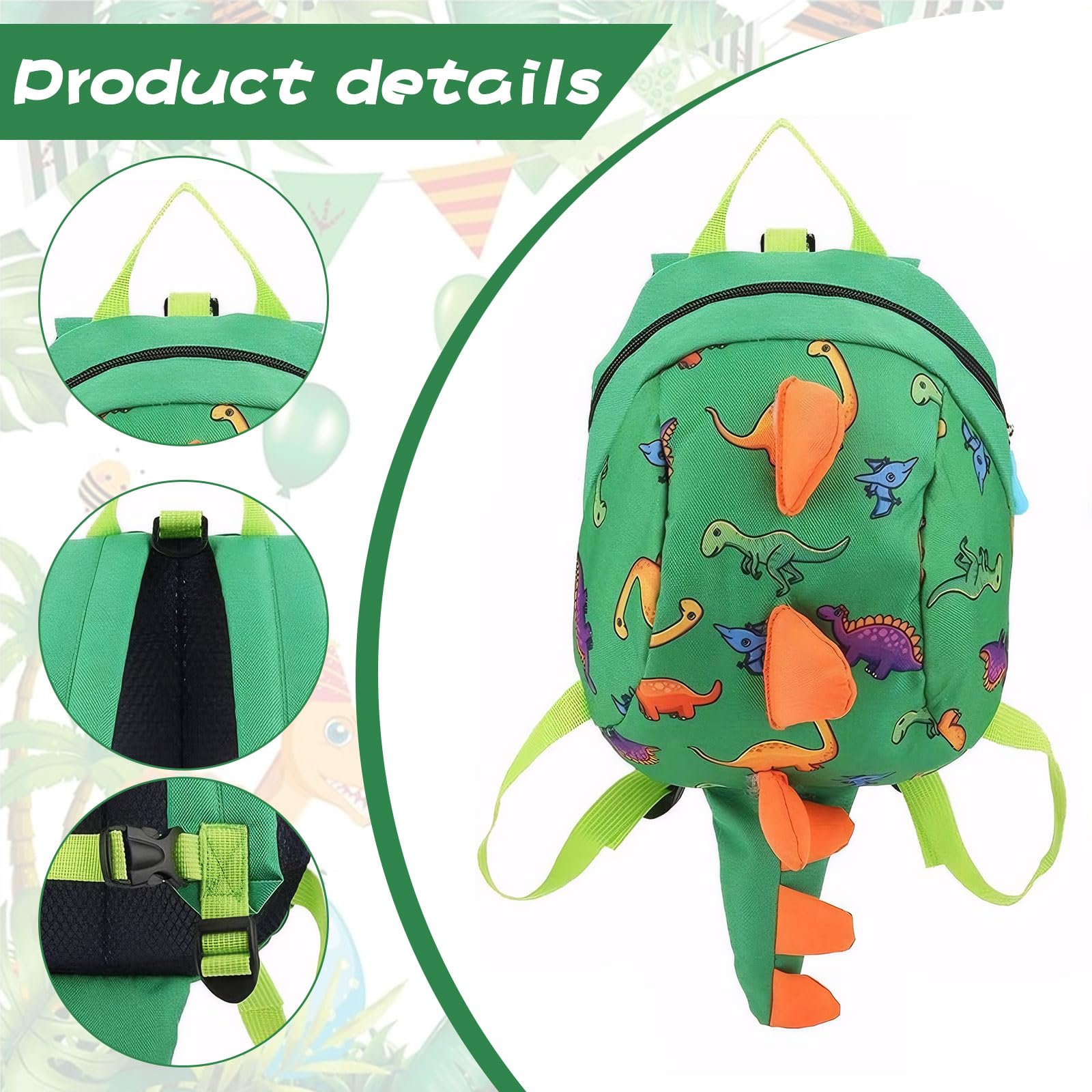 TARGI Dinosaur Backpack for Kids - Cute Cartoon Dinosaur Rucksack with Anti-Lost Strap & Reins, Perfect for Toddler Boys & Girls (Green) - Ideal for School, Travel & Outdoor Adventures