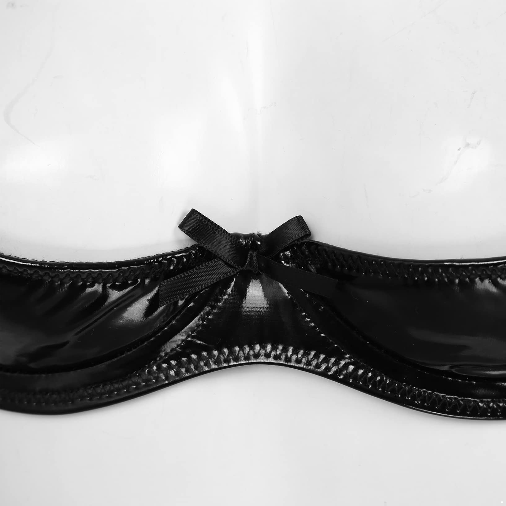 **Women's Glossy Patent Leather Balconette Bralette – 1/4 Cup Bowknot Shelf Bra, No Padding & Underwire – Perfect for Casual Wear, Lingerie Layering, and Special Occasions**