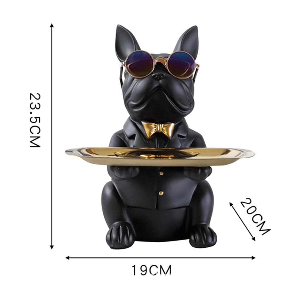 Modern Resin Bulldog Sculpture - Dog Figurine Storage Tray, Coin Bank & Home Decor Statue | Black Desktop Ornament for Office, Living Room & Gift Giving