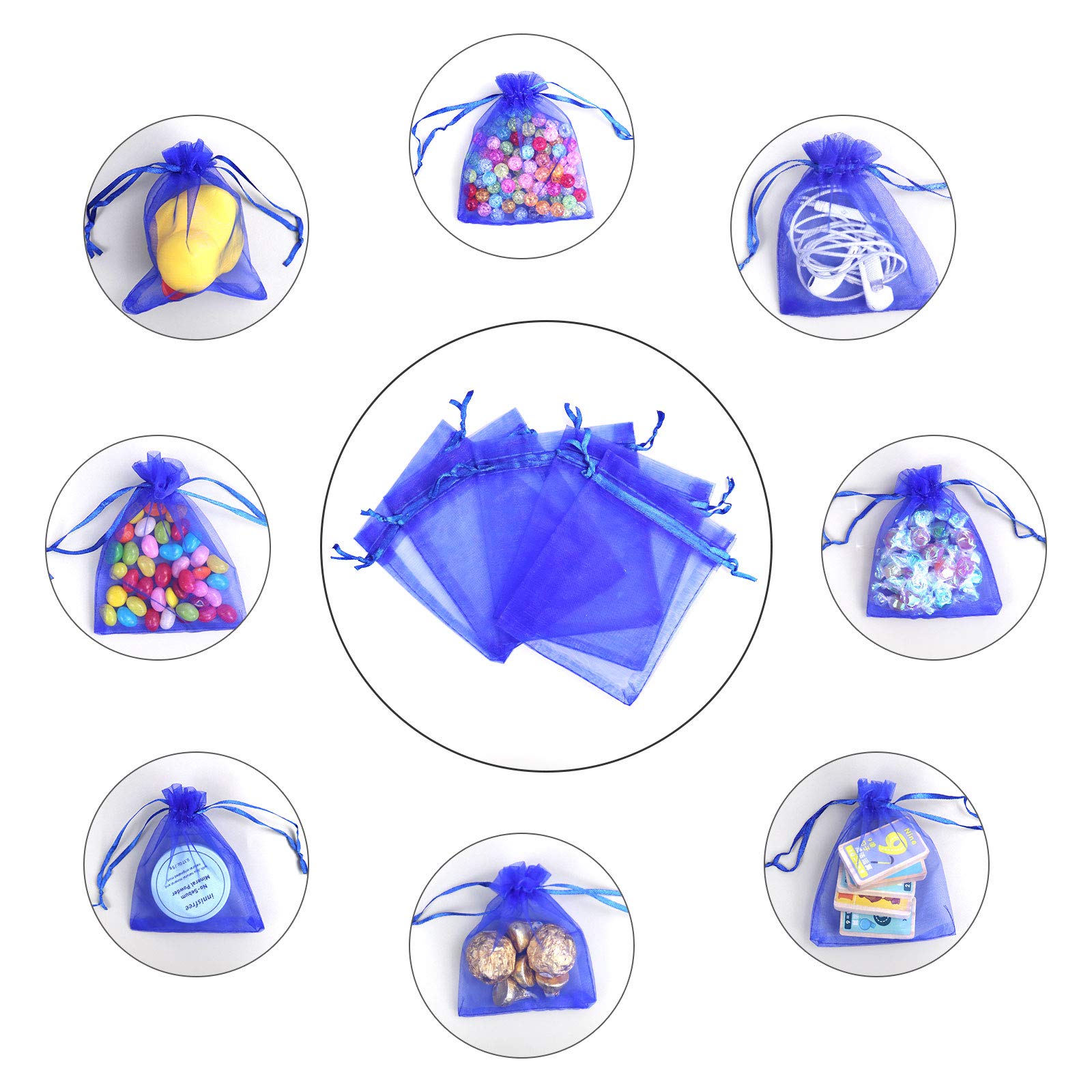 Lautechco 100Pcs 6x8 Inches Royal Blue Organza Gift Bags - Small Mesh Drawstring Pouches for Christmas Party Favors, Wedding Decorations & Jewelry Packaging