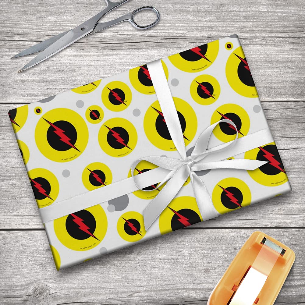 The Flash Reverse Flash Logo Gift Wrap Wrapping Paper Roll - DC Comics Superhero Themed Wrapping for Birthdays, Holidays & Special Occasions