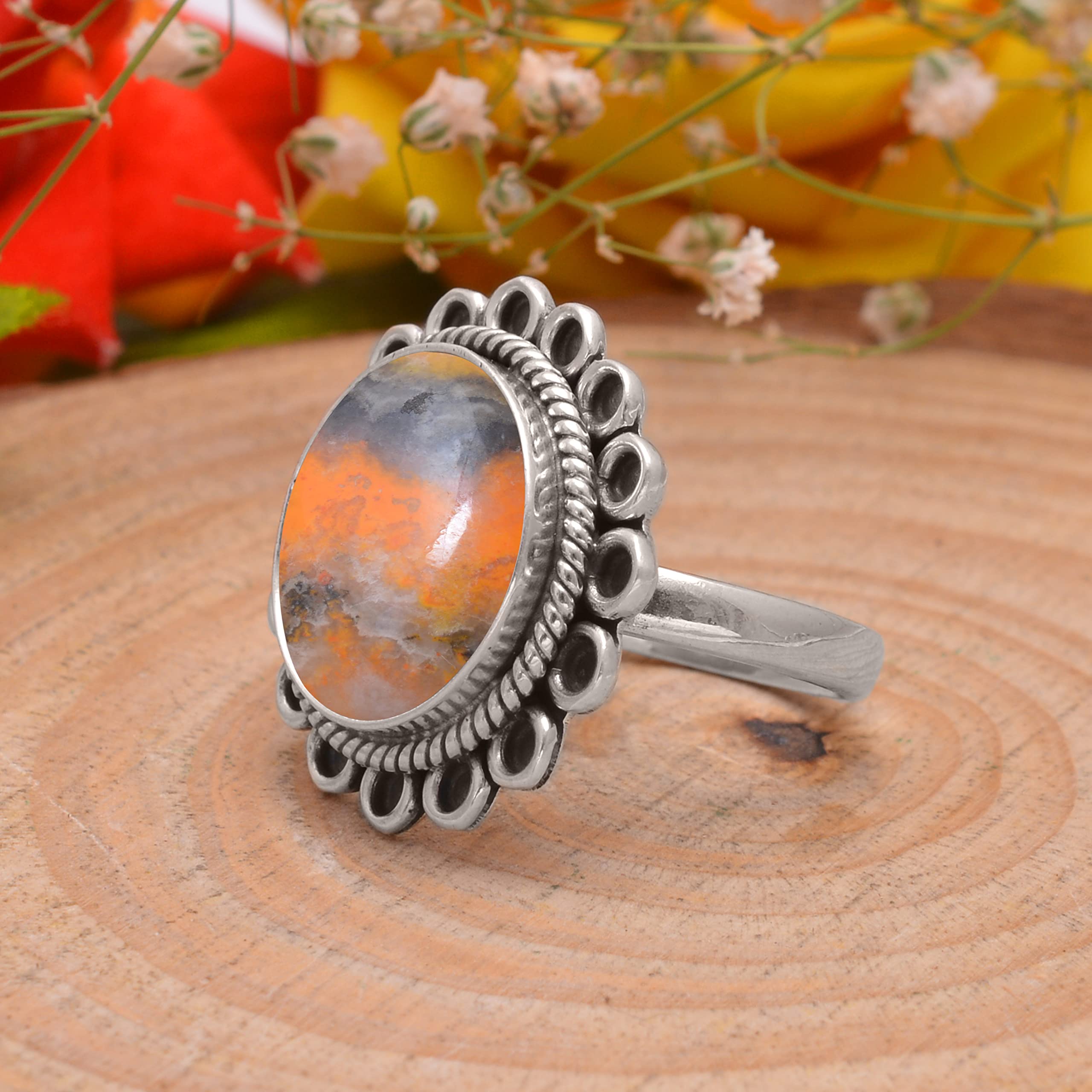 Veracity Jewelry Bumble Bee Jasper Ring for Women - 925 Sterling Silver Healing Meditation Gemstone Ring - Multi-Color Bee Jasper Jewelry (VSR-667) | Spiritual Gift, Yoga Accessory & Boho Fashion Statement