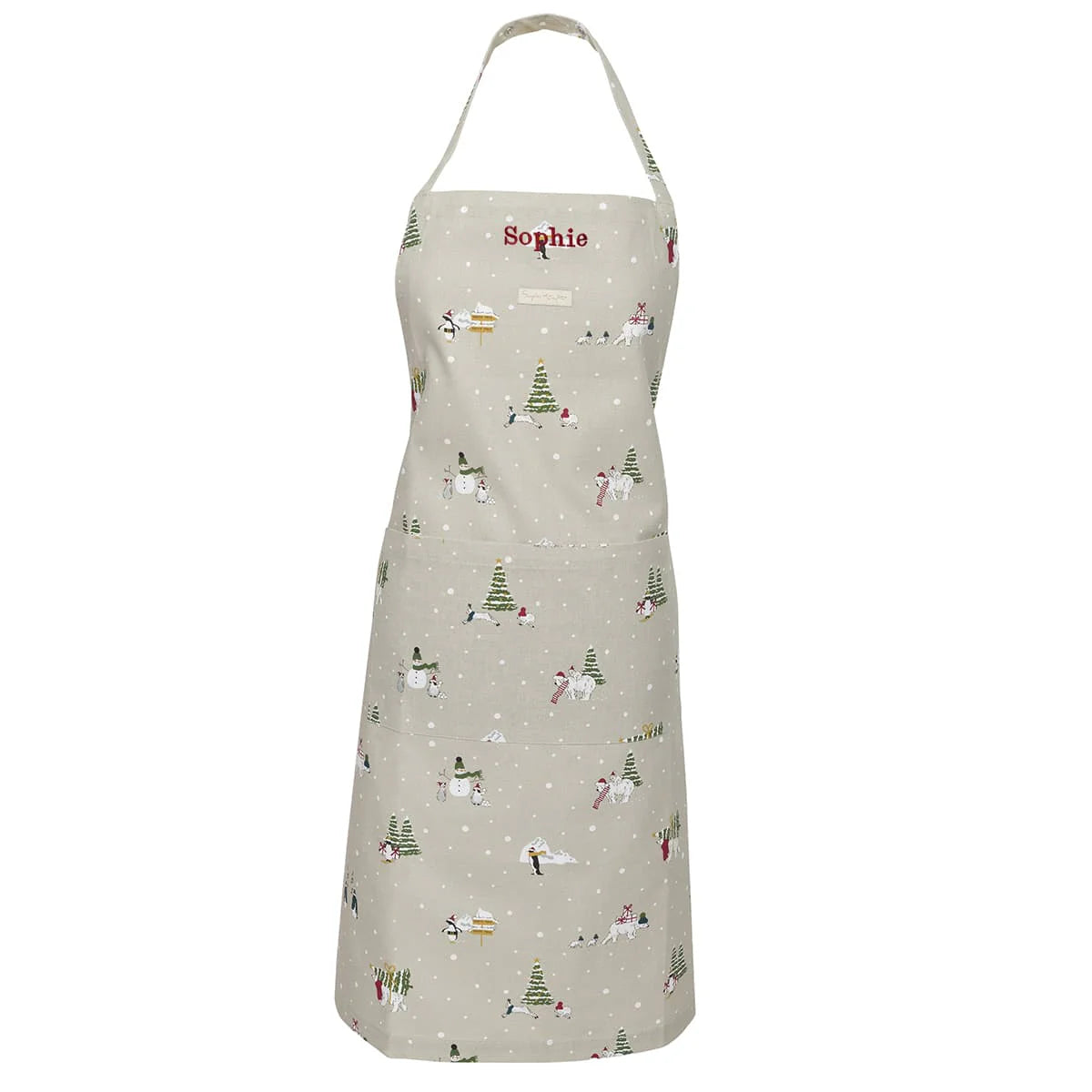 Sophie Allport Snow Season Apron - Christmas Holiday Kitchen Apron with Pockets, Adjustable Neck Strap - Perfect for Baking, Cooking & Holiday Decorating