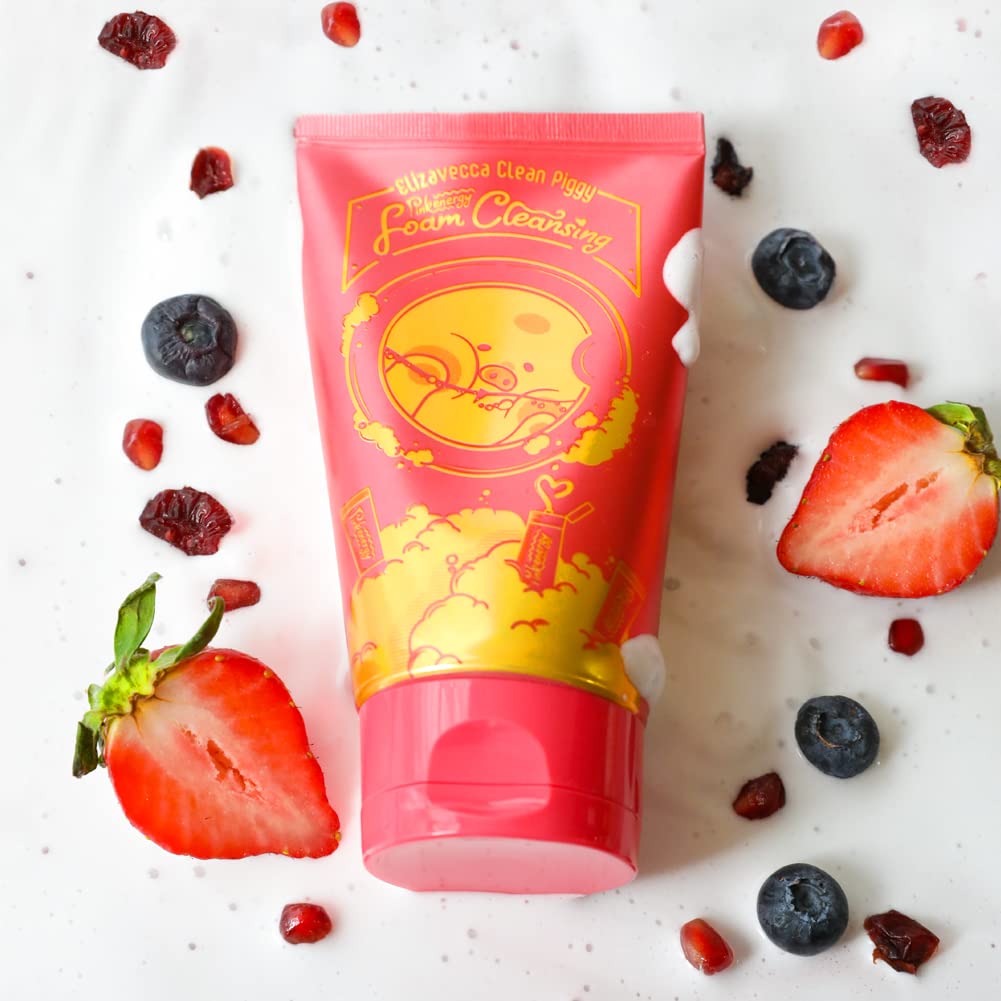 Elizavecca Clean Piggy Pink Energy Foam Cleanser 120ml/4.06oz - Oil Control Face Wash for Oily & Acne-Prone Skin, Gentle Makeup Remover & Daily Facial Cleanser | Deep Cleansing for Clear, Refreshed Skin | Perfect for Morning & Night Skincare Routine