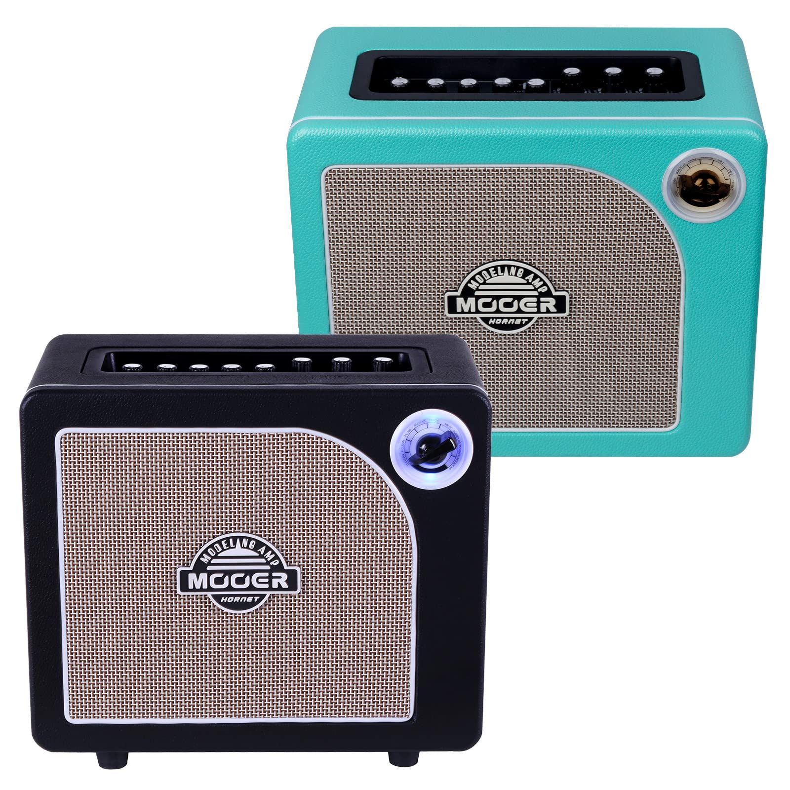 MOOER Hornet Black and Green 15W Electric Guitar Amplifier Combo with 9 Digital Amp Models - Perfect for Practice, Home Studio & Bass Guitar Playing