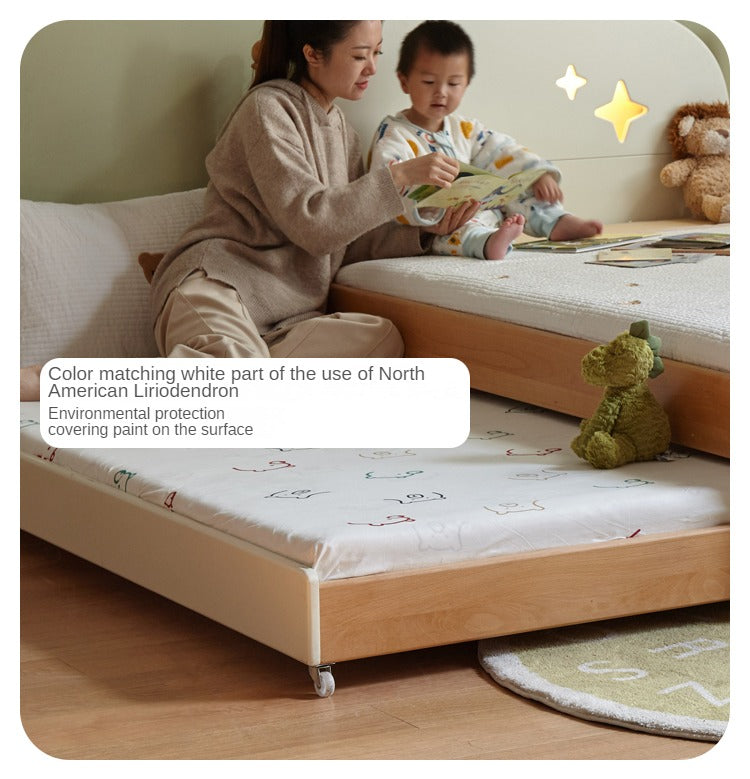 Solid Oak & Beech Wood Floor Bed with Pulley - Toddler Bed for Safe & Comfortable Sleep - Perfect for Montessori Bedrooms & Kids' Room Decor