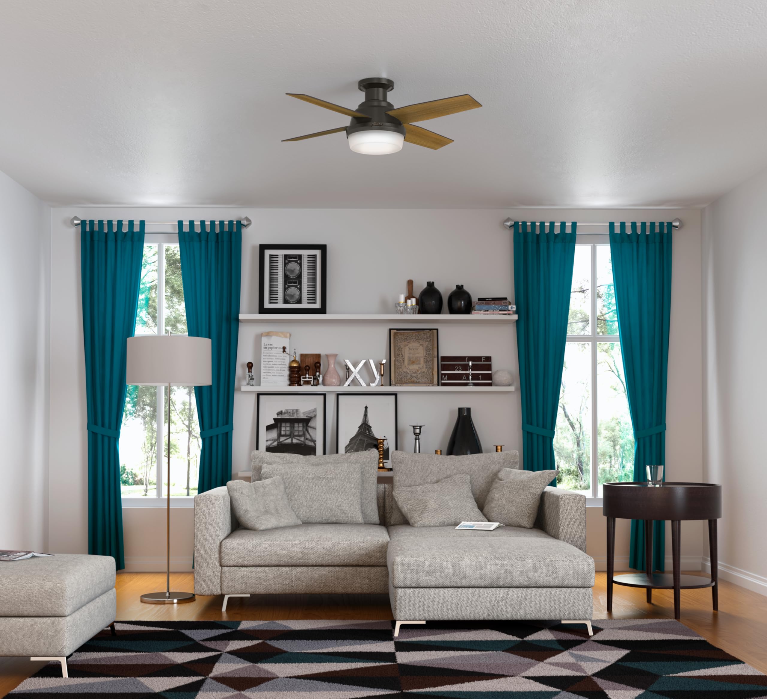 Hunter 59445 Dempsey 44-inch Ceiling Fan with Light Kit in Noble Bronze Finish - Perfect for Living Room, Bedroom, and Indoor Spaces