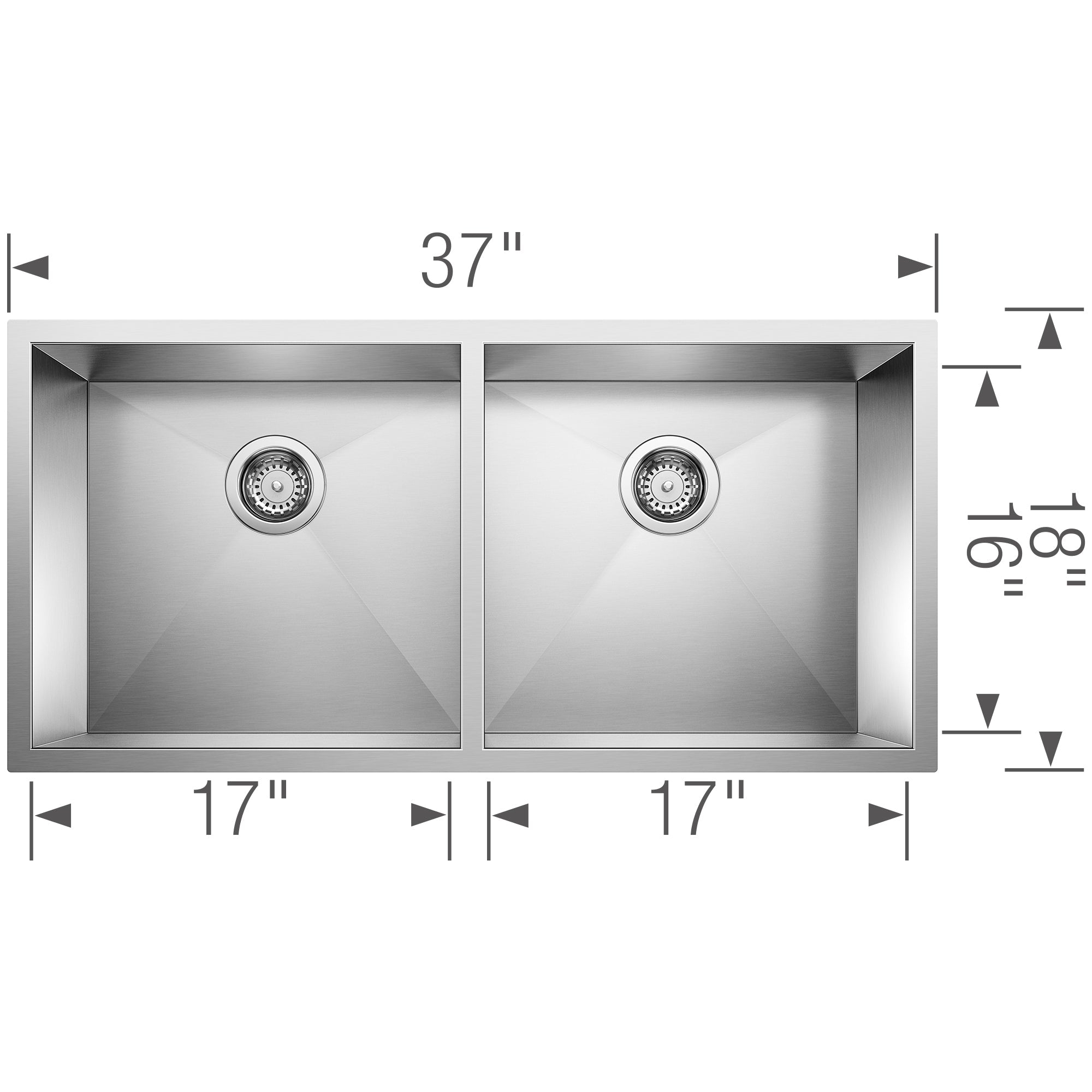 BLANCO Precision 37 Zero Radius Equal Double Bowl Stainless Steel Kitchen Sink - Perfect for Modern Kitchens, Food Prep & Dishwashing