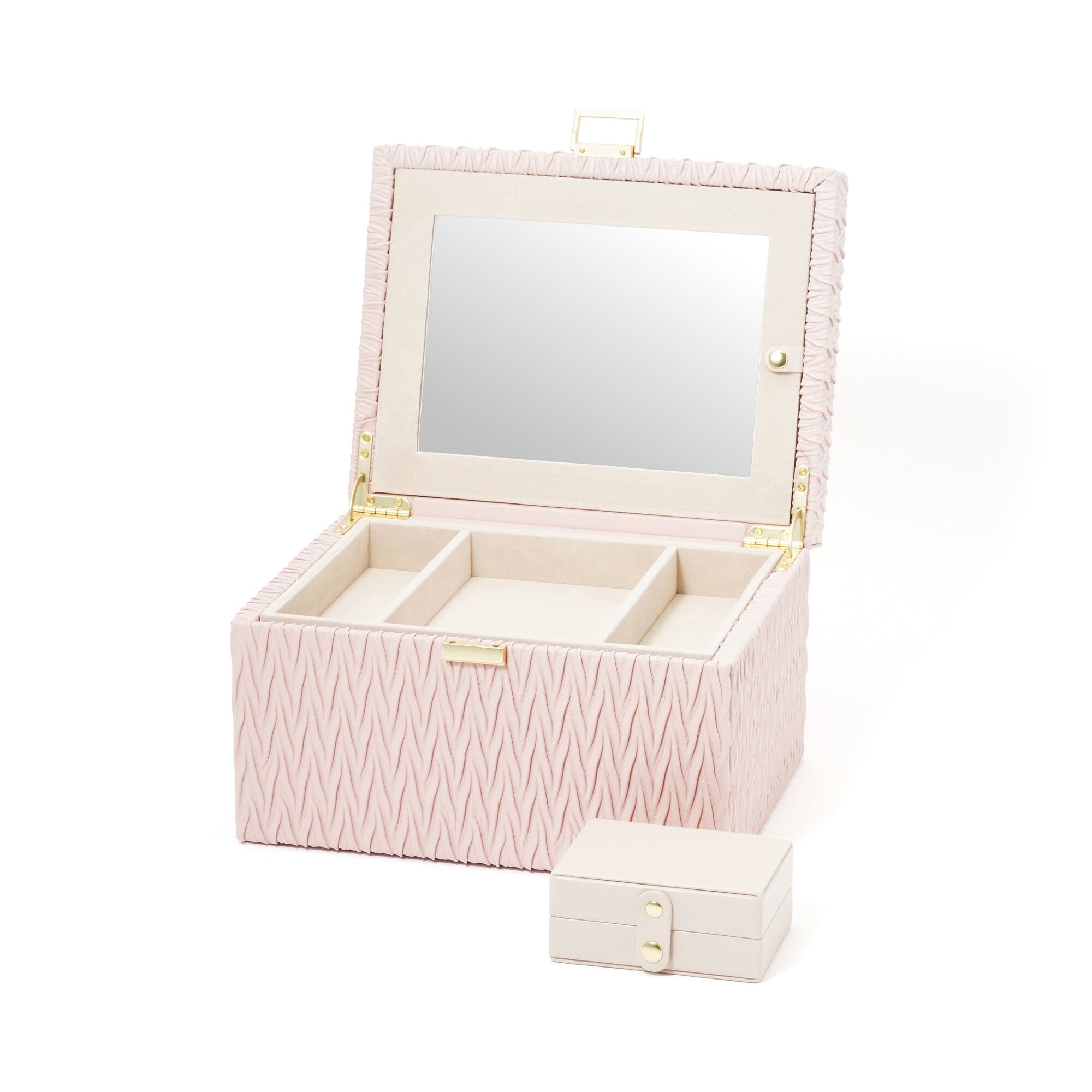 Luxury Pink Embossed Jewelry Box with Mirror - Large Storage Organizer for Necklaces, Rings & Earrings - Perfect for Gift Giving & Home Decor