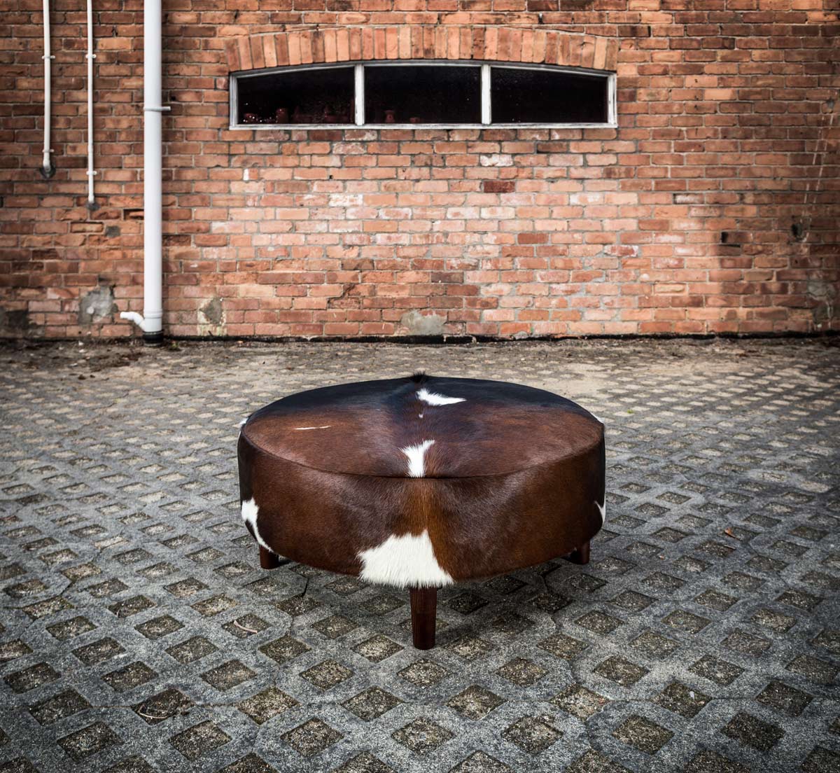 Premium Cowhide Ottoman with Round Wooden Legs - 37