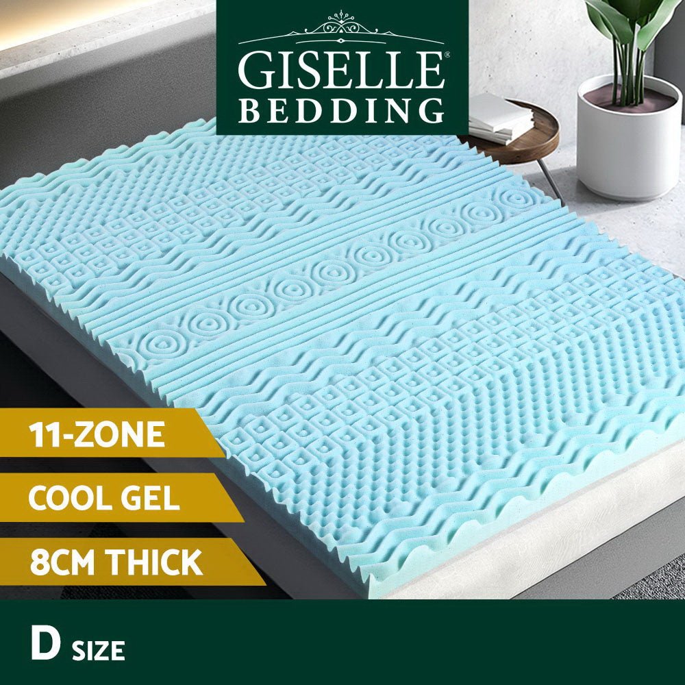 11-Zone Memory Foam Mattress Topper 8cm Double - Pressure Relief & Back Support for Side, Back & Stomach Sleepers | Perfect for Guest Beds & Dorm Rooms