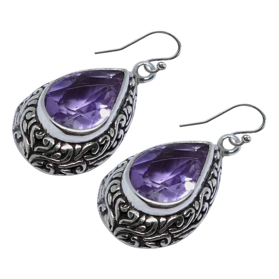 Handmade 925 Sterling Silver Purple Amethyst Gemstone Filigree Drop Dangle Earrings for Women | Unique Tribal Fashion Jewelry | Perfect for Boho Chic, Wedding & Special Occasions