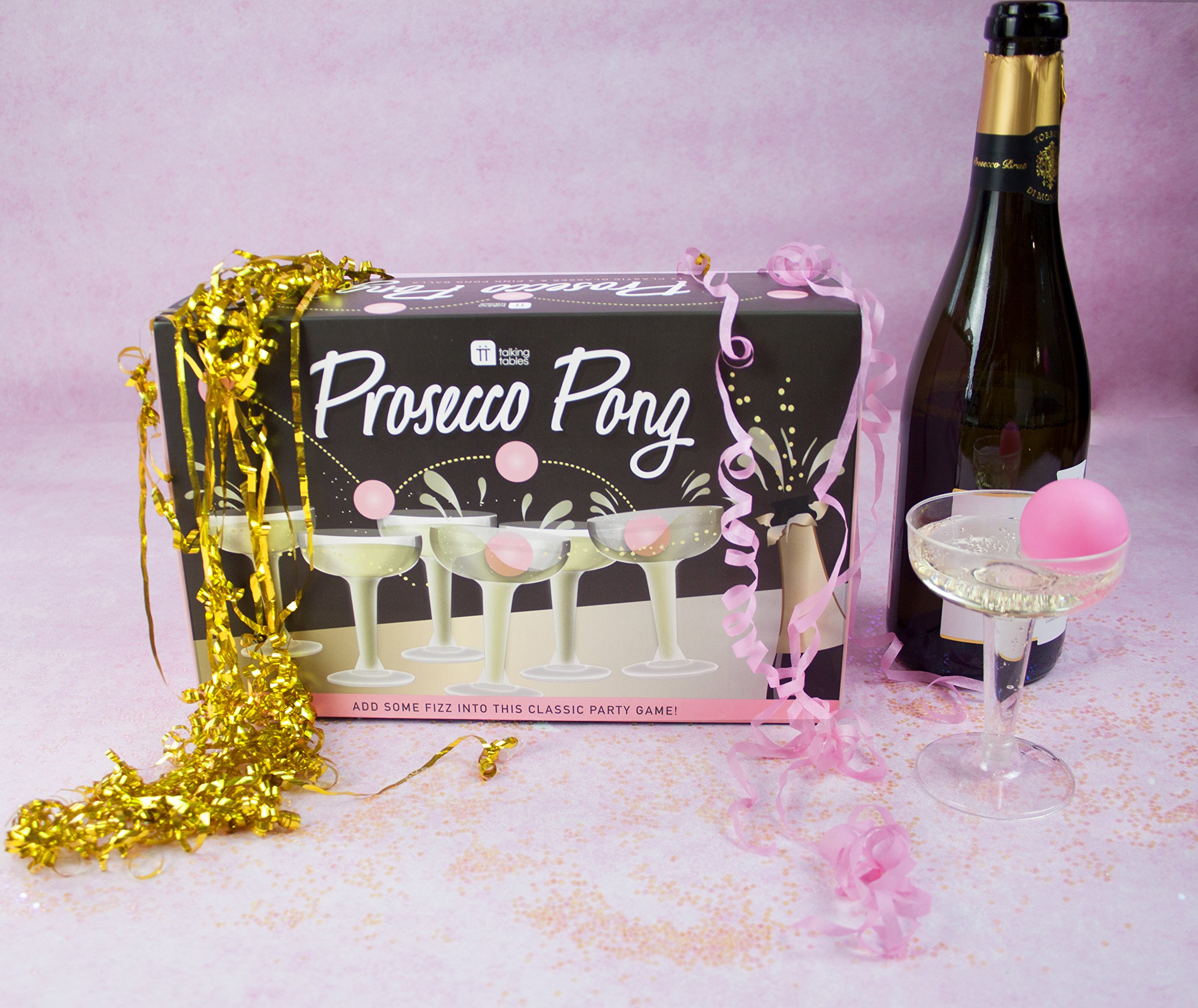 Talking Tables Prosecco Pong Drinking Party Game Set with 12 Glasses & Balls - Fun Adult Drinking Game for Bachelorette Parties, Girls Night Out, Birthday Celebrations, Bridal Showers, New Year's Eve & Christmas Gatherings - Perfect for Cocktail Parties & Social Events