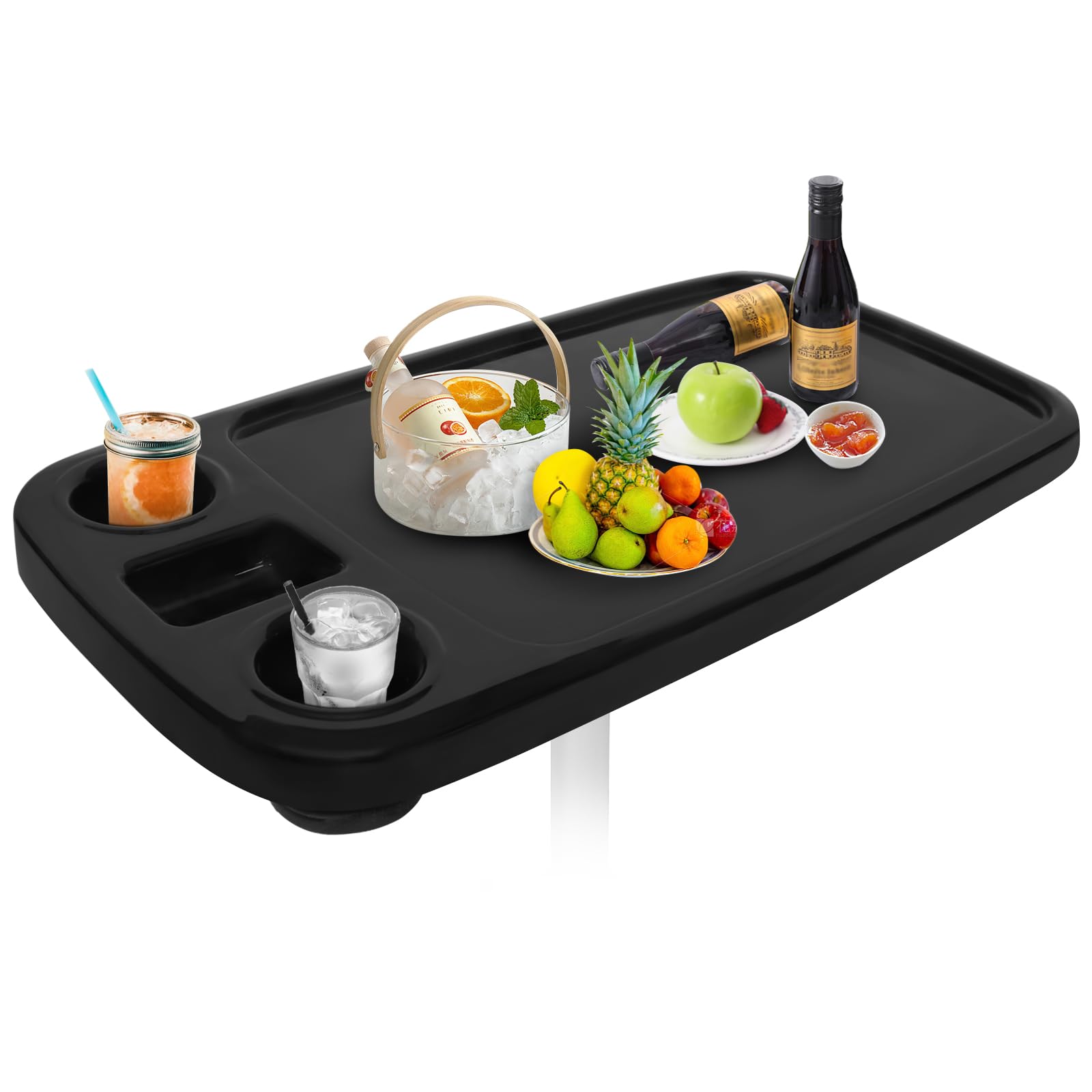 34X18 Inch Removable Boat Table - ABS Waterproof & Anti-Aging Rectangular Pontoon Boat Table with Built-in Cup & Phone Holders - Perfect for Marine, RV, and Outdoor Dining (Black)