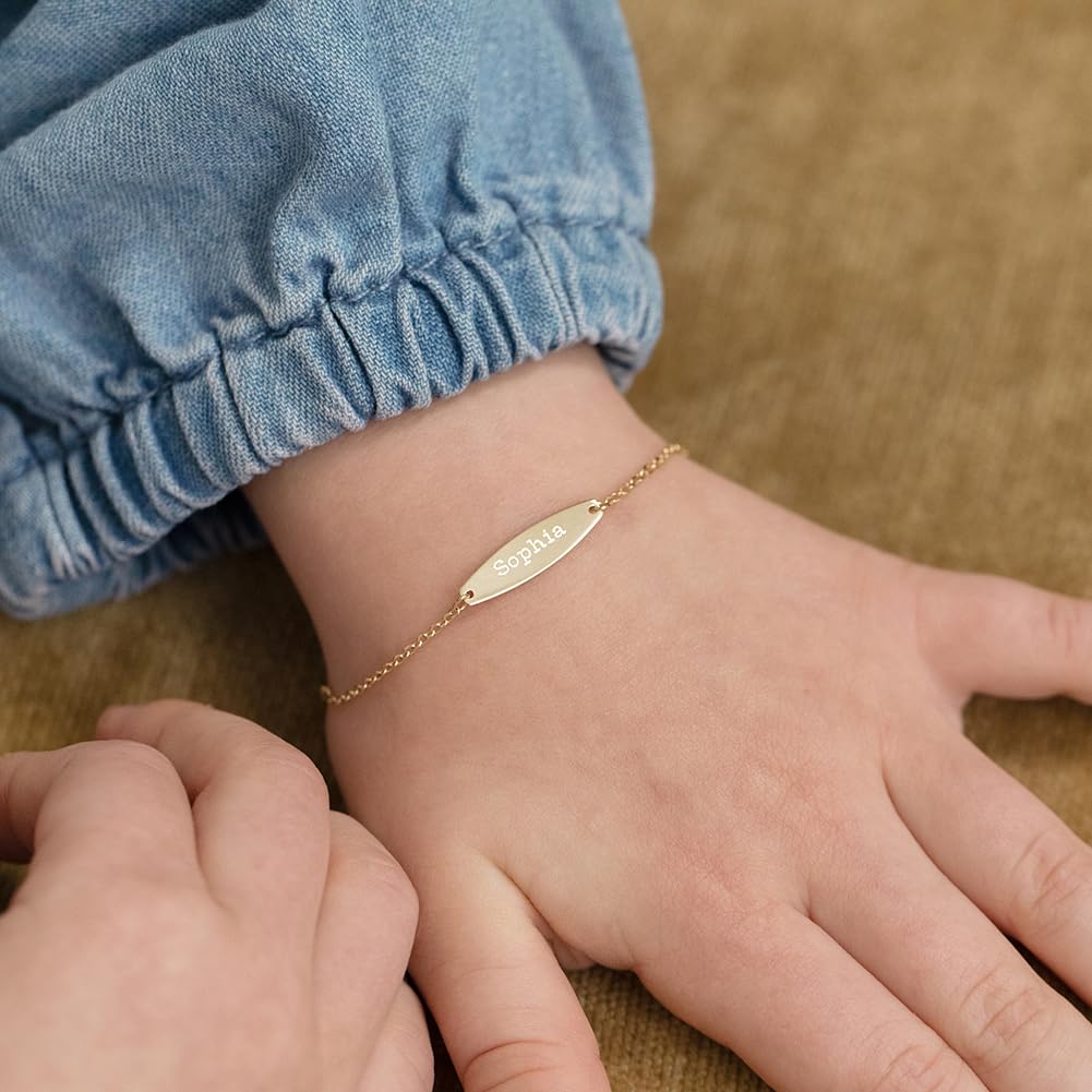 14K Yellow Gold Thin Chain Link Engravable Baby Bracelet for Girls 5
