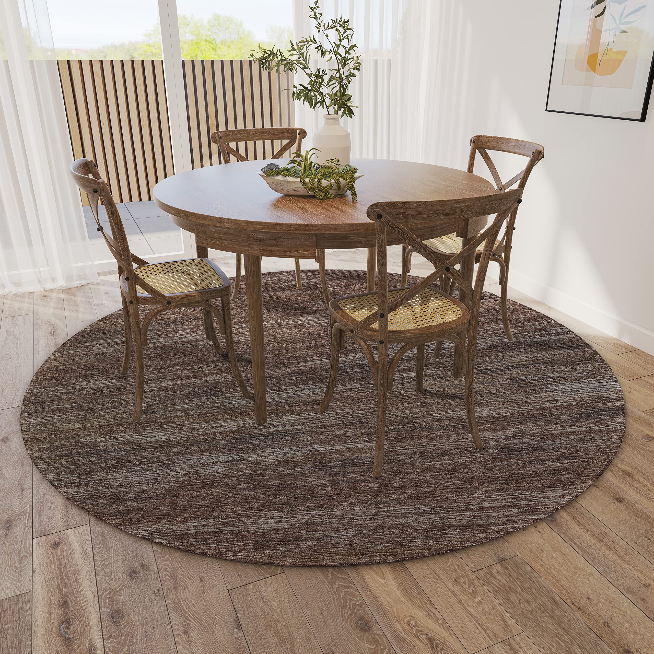 Addison Rugs Marston 8' x 8' Transitional Brown Indoor/Outdoor Round Area Rug - Easy Clean, Machine Washable, Non-Shedding - Perfect for Bedroom, Living Room, Dining Room, Kitchen & Patio - Great for Home Decor, Outdoor Entertaining & High Traffic Areas