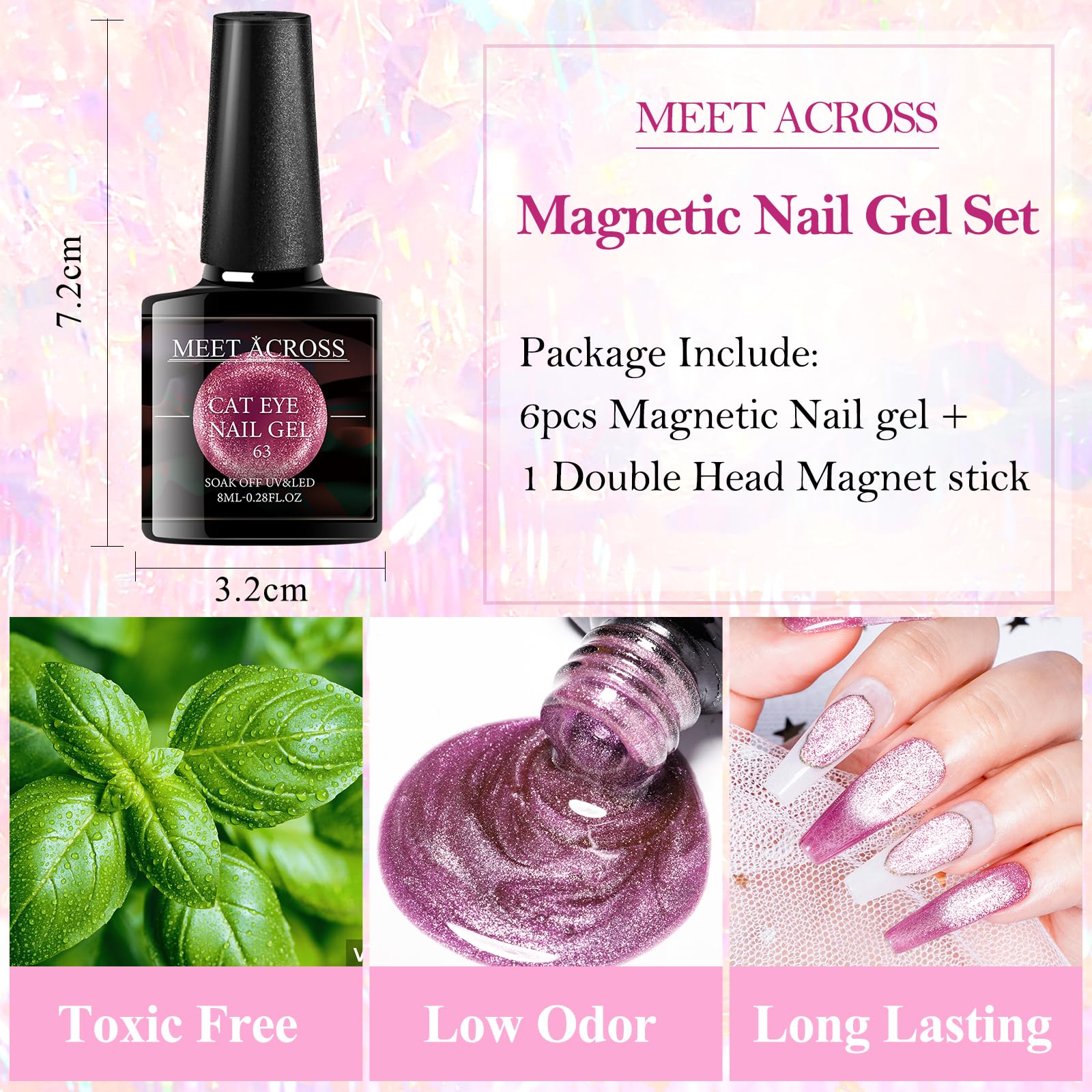 UV LED Cat Eye Gel Nail Polish Kit - 6 Colors with Magnet Stick for Manicure & Nail Art Gifts