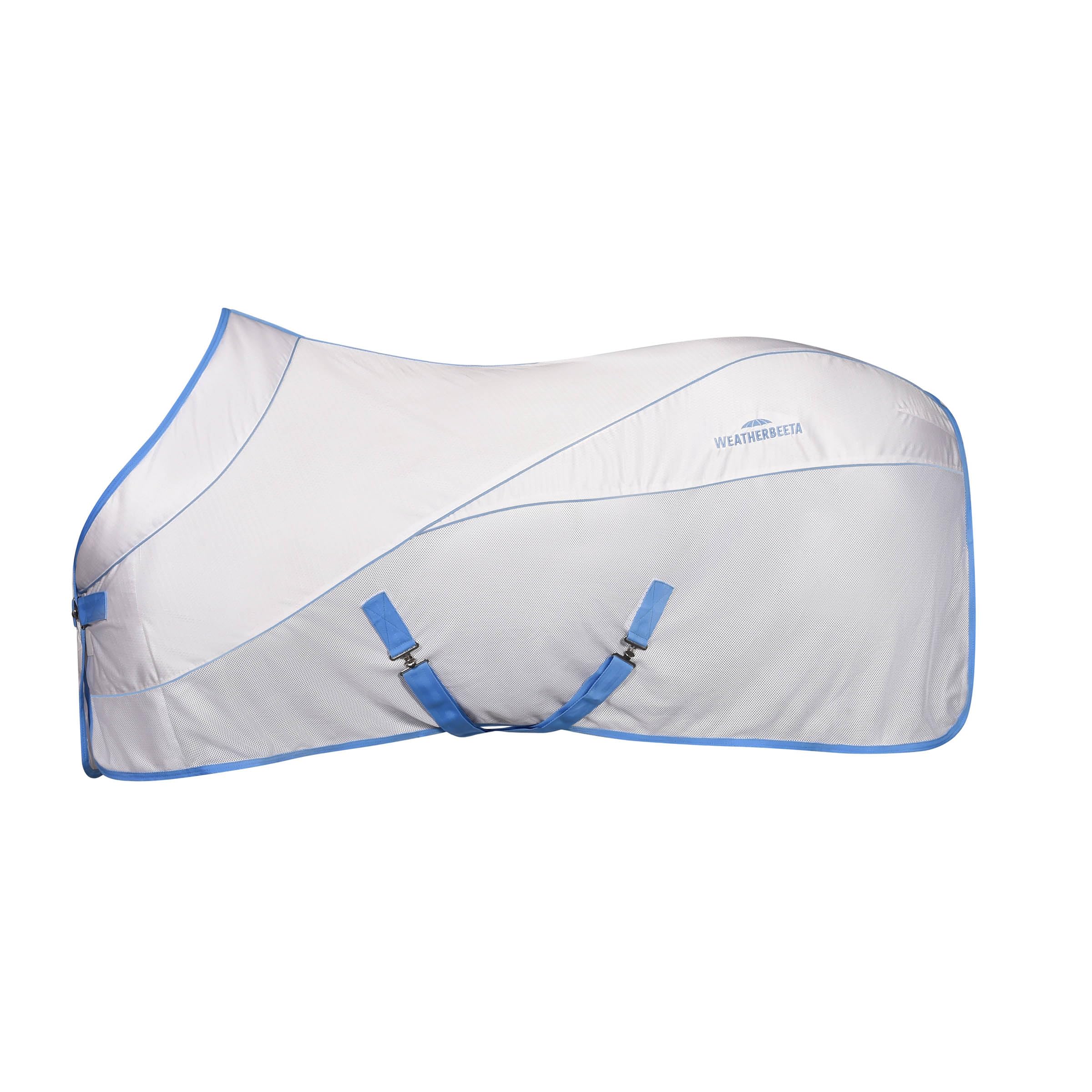 WeatherBeeta Air-Tec Cooler Standard Neck Horse Blanket - Breathable Summer Sheet, White & Blue, 72 Inch - Ideal for Hot Weather Riding and Turnout