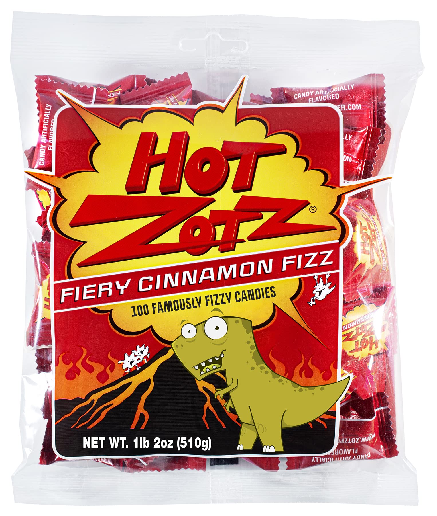Zotz Fizzy Hard Candy - Fiery Cinnamon Flavor, Individually Wrapped Gluten-Free Italian Candy (100-Piece Bag) - Perfect for Parties, Halloween Treats & Office Snacks