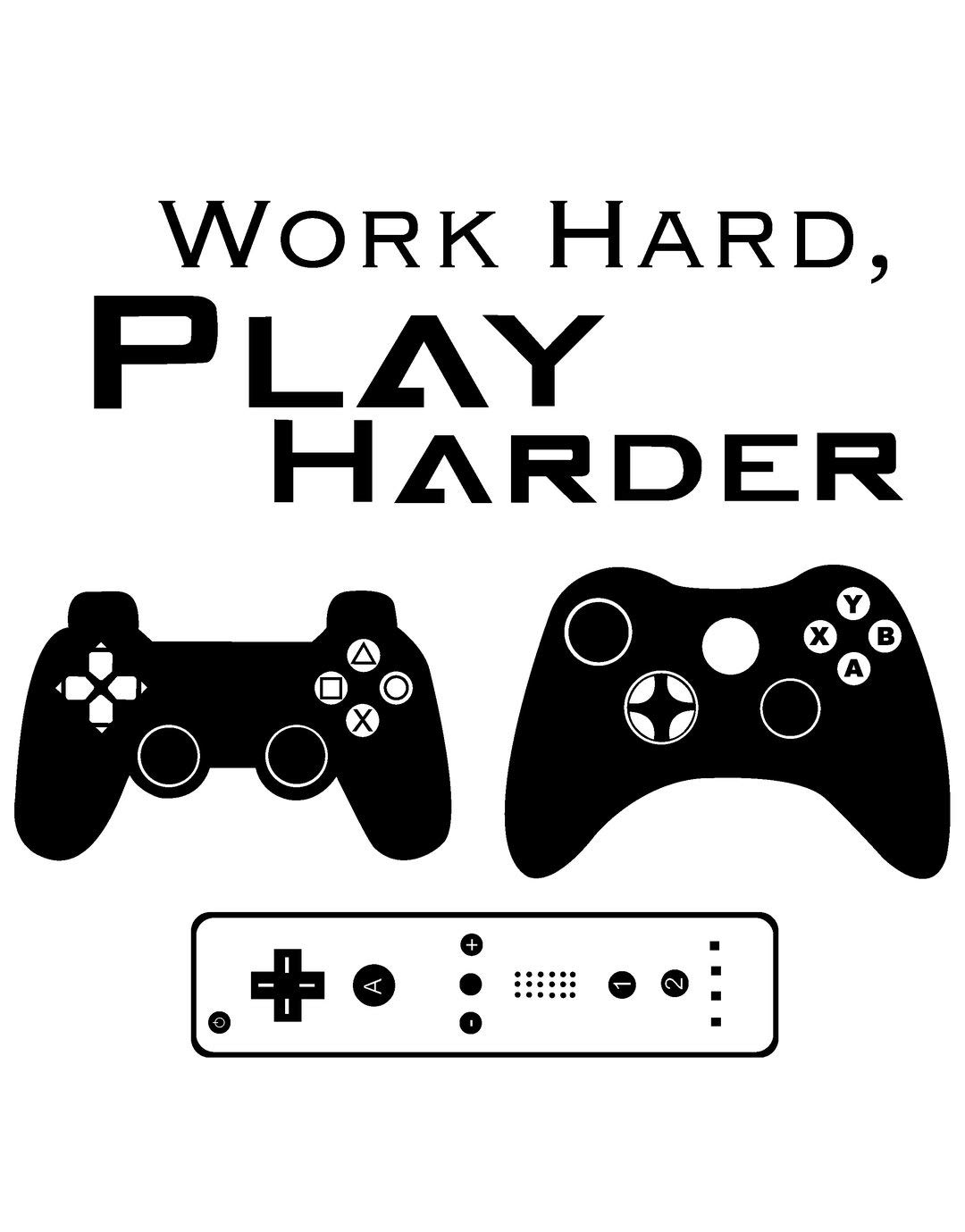 Gamer Wall Decal - Work Hard Play Harder Quote in Black | 42x46 Inches | Motivational Gaming Room Decor for Bedroom & Office | Vinyl Sticker Art #1323m