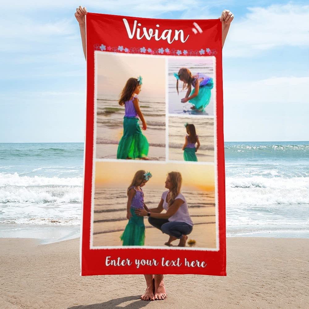 Custom Photo Beach Towel for Women - Personalized Bath Towel with Text & Picture - 30x60 Inch Large Towel - Perfect for Pool, Beach, Vacation & Gifts