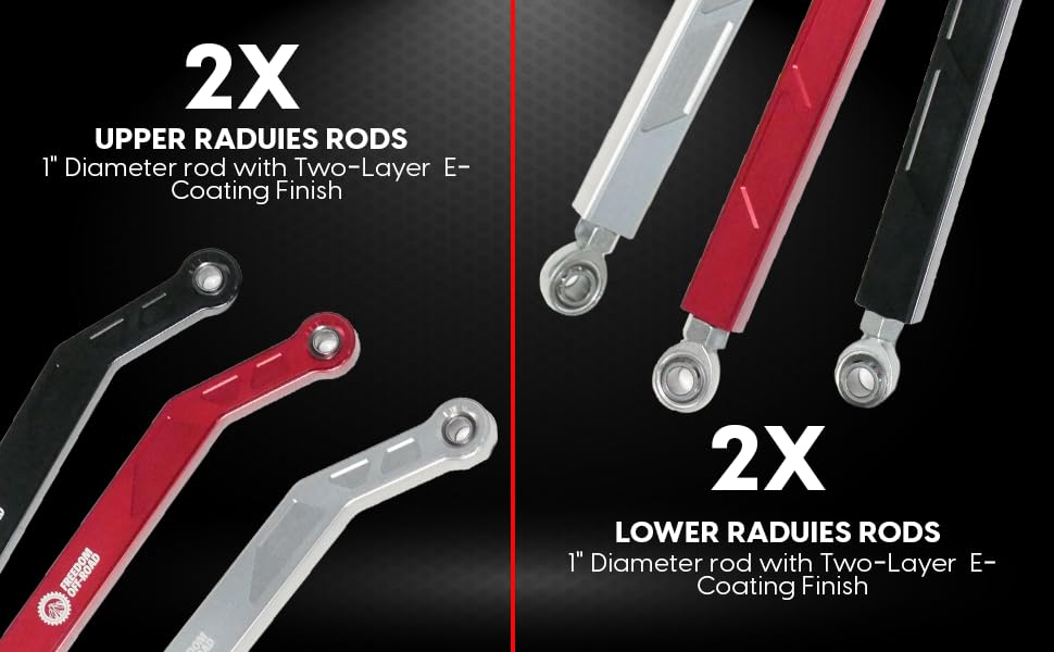 Freedom Off-Road Heavy Duty Polished Radius Rod Set (4-Piece) for 2017+ Polaris RZR - High Clearance Suspension Upgrade for Off-Roading, Dune Bashing & Trail Riding