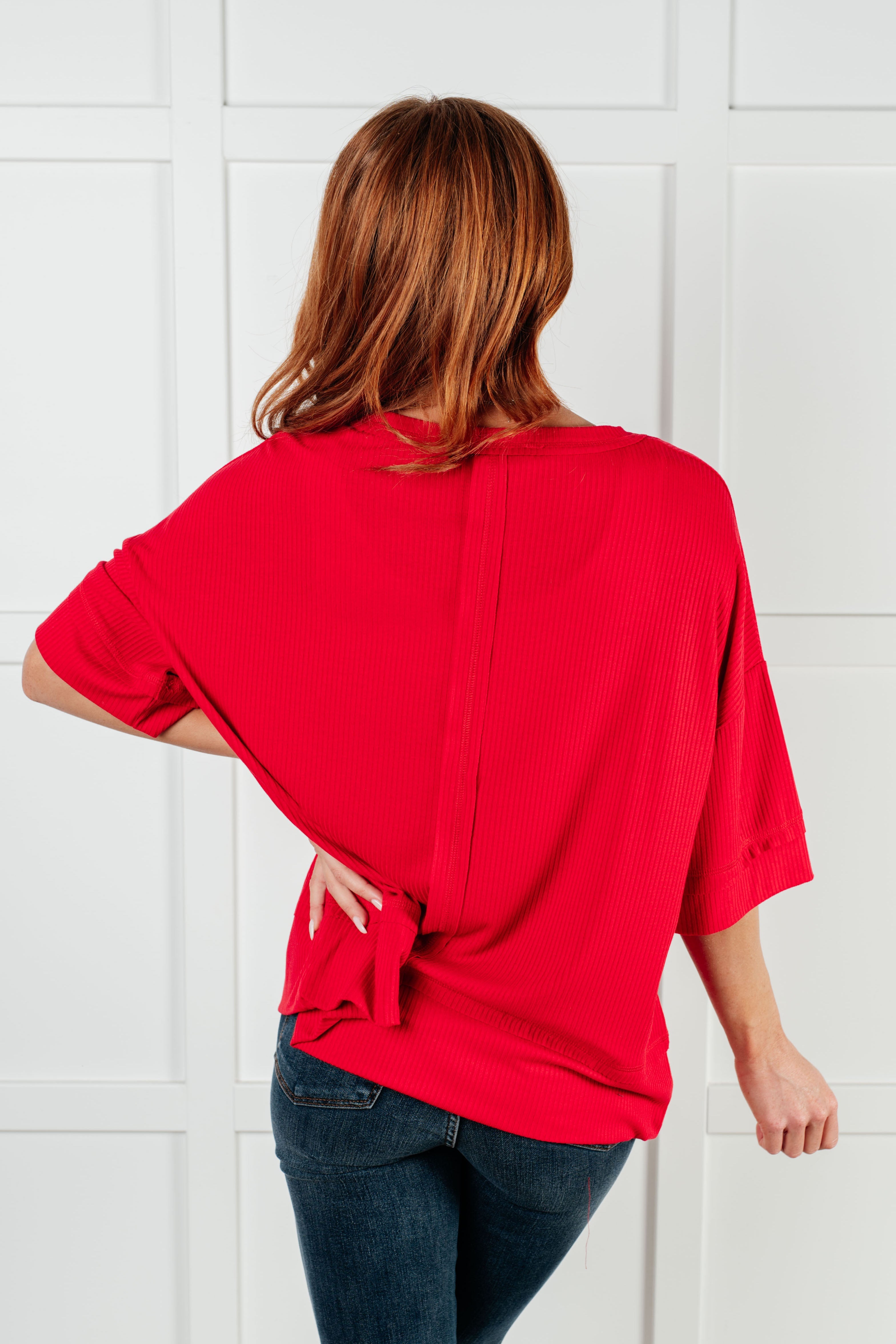 Stylish Ribbed Dolman Sleeve T-Shirt in Red | Comfortable & Trendy Women's Top for Casual Wear, Date Night & Everyday Outfits
