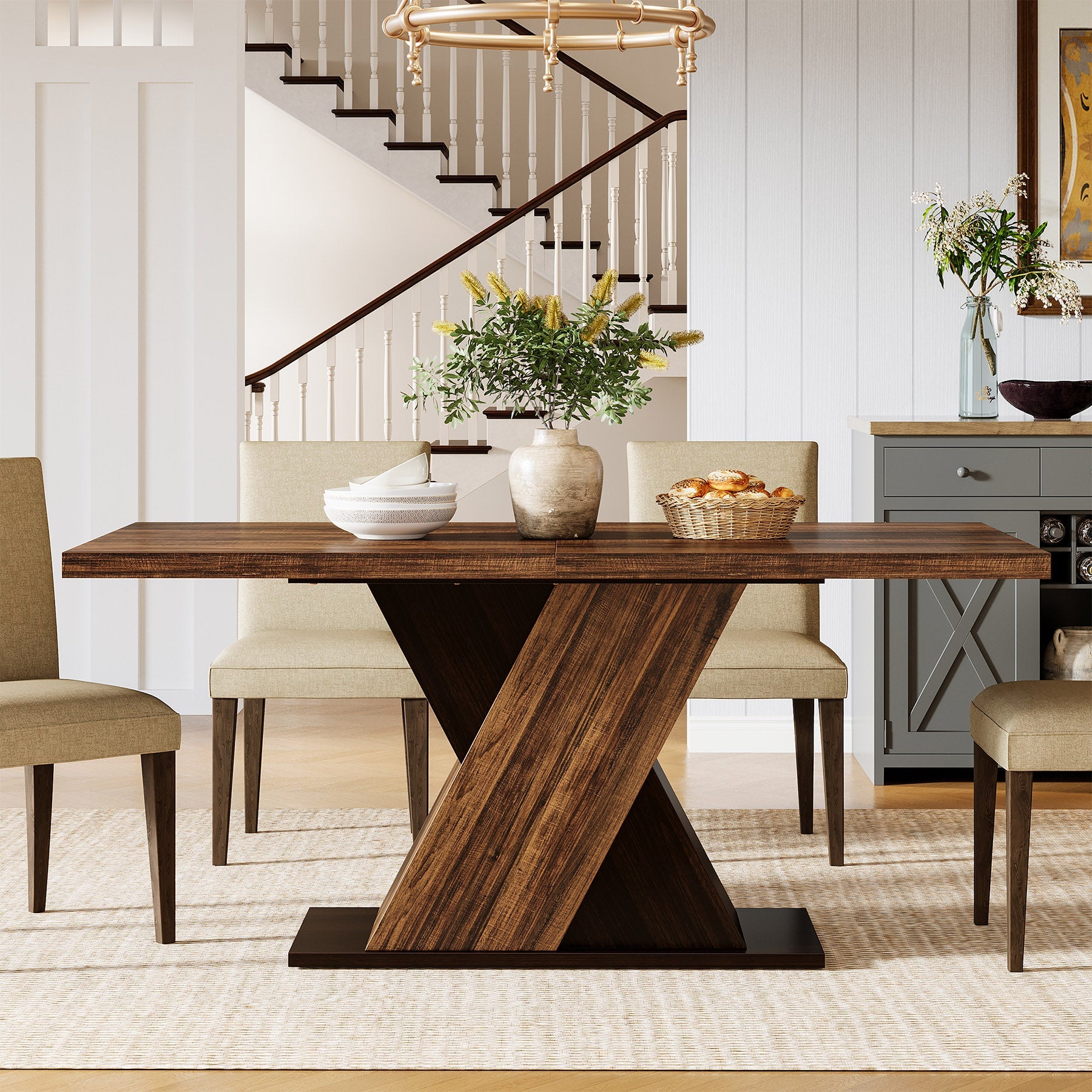 55 Inch Solid Wood Dining Table - Round Kitchen Table for 4-6 People | Perfect for Family Meals, Dinner Parties & Small Space Dining Rooms