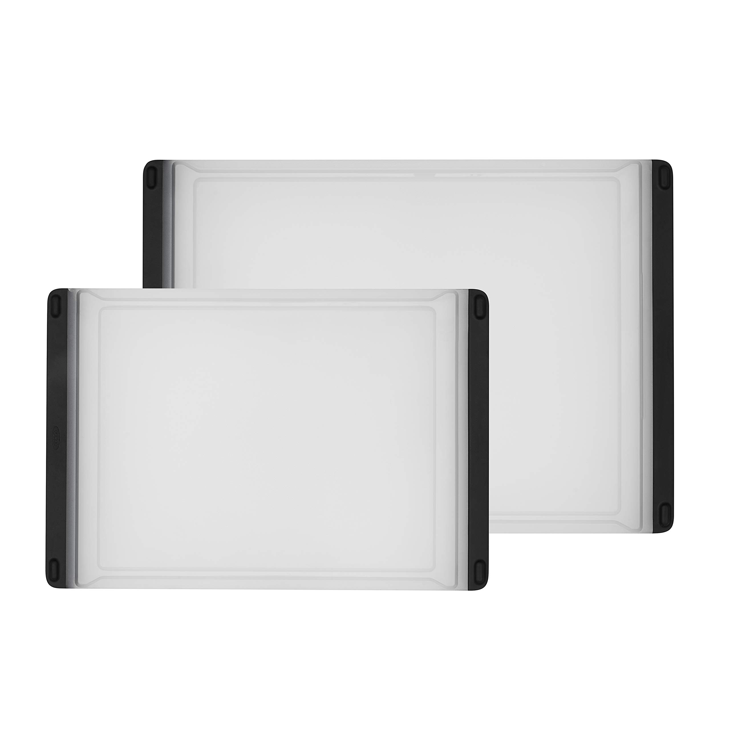 OXO Good Grips Plastic Carving & Cutting Board Set - 2-Piece Non-Slip Kitchen Cutting Boards for Meat, Vegetables & Fruits - Perfect for Meal Prep & Home Cooking