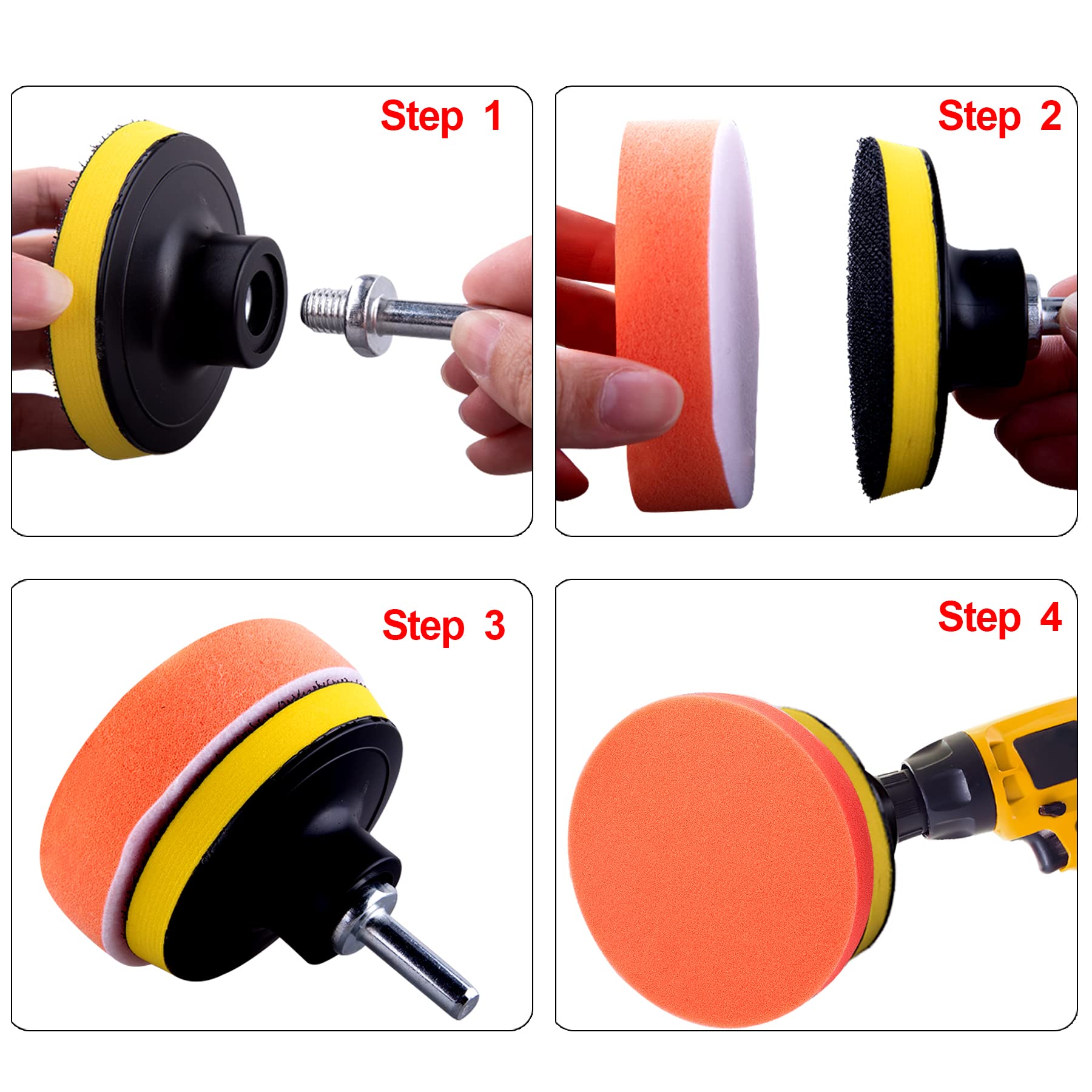 16-Piece 7-Inch Foam Buffing Pad Kit - Car Polishing Pads, Wax Buffer & Drill Attachments for Auto Detailing & Paint Correction (SIQUK) - Perfect for Car Enthusiasts, Professional Detailing & DIY Auto Care