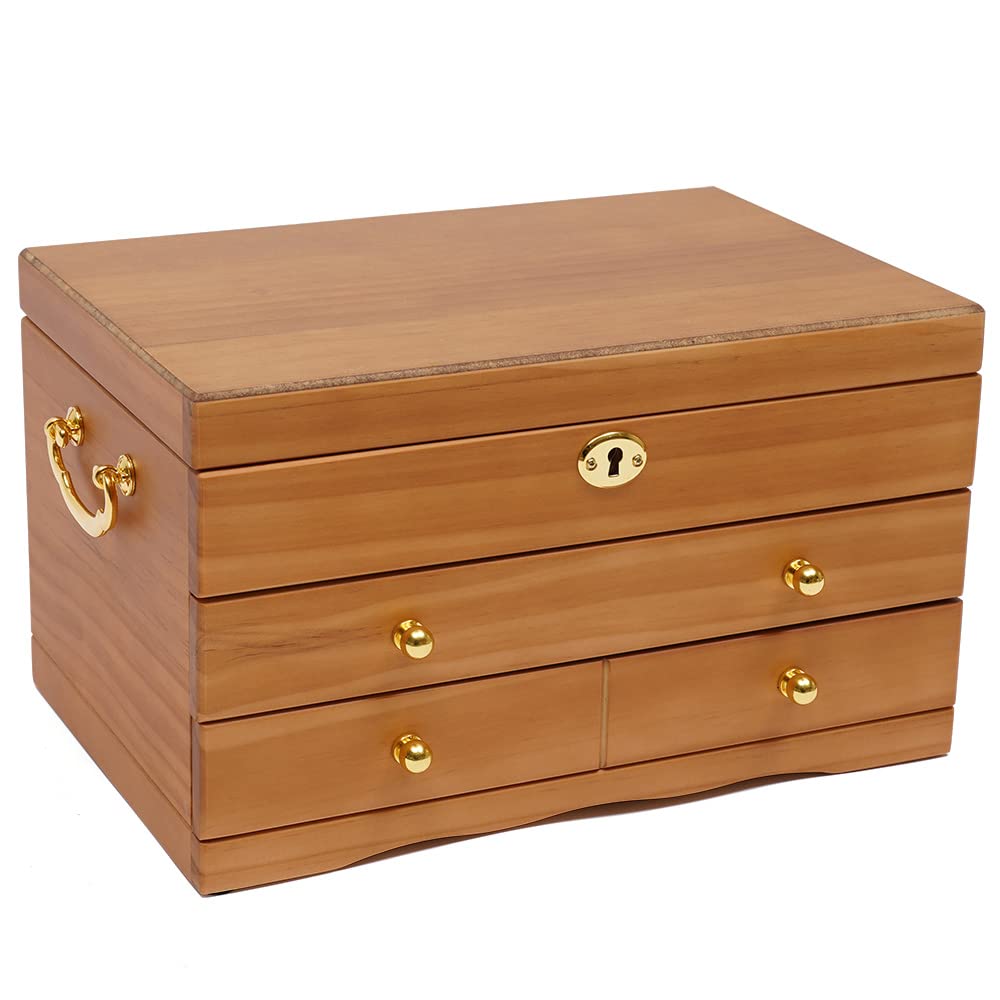 3-Layer Wooden Jewelry Box with Mirror & Lock - Perfect for Rings, Earrings & Necklaces Storage - Great Gift for Christmas
