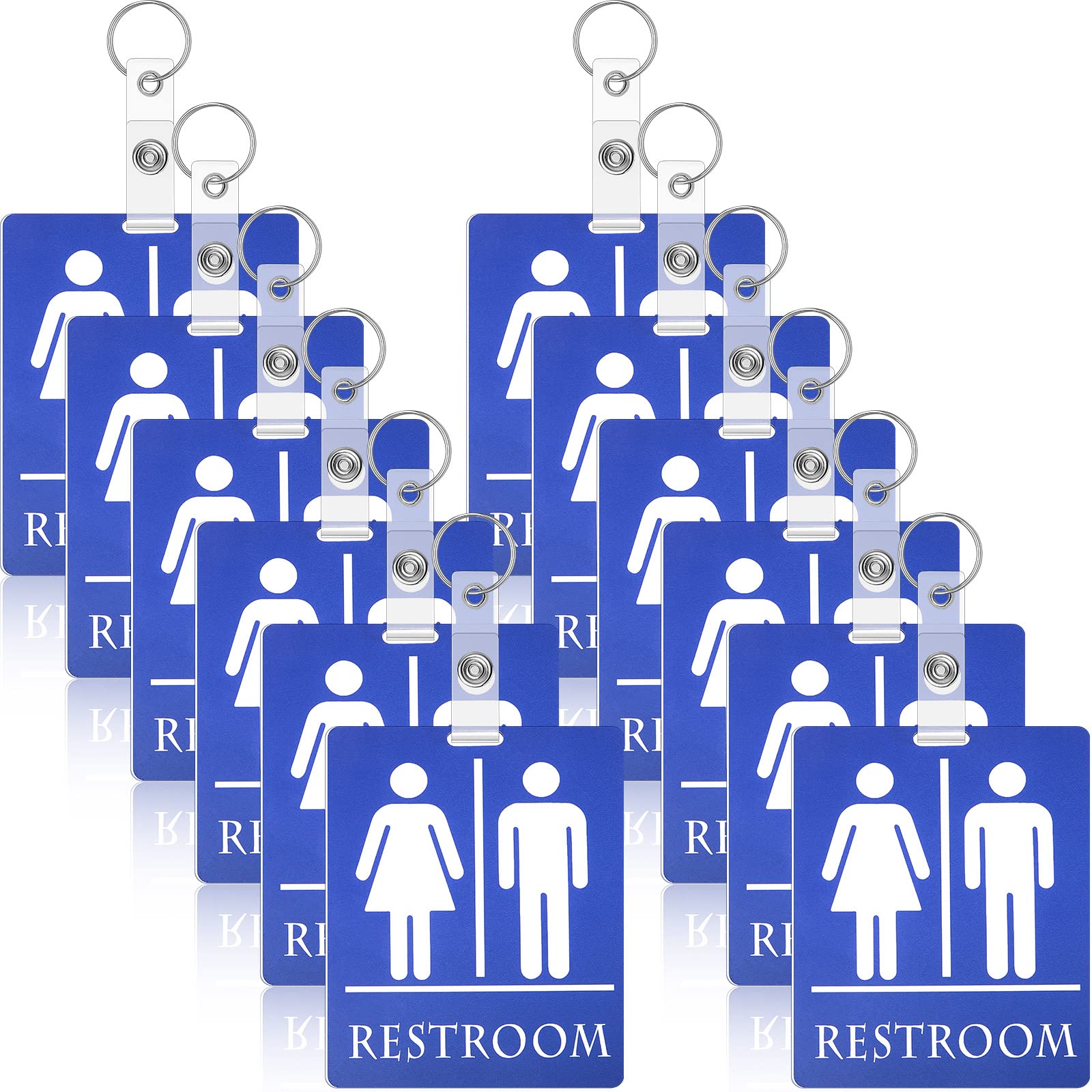 Unisex Restroom Pass Keychains - 12 Pack Bathroom Pass Key Tags with Key Holder for Classroom, Office, Students, Teachers - Durable & Practical for School, Work, Home Use