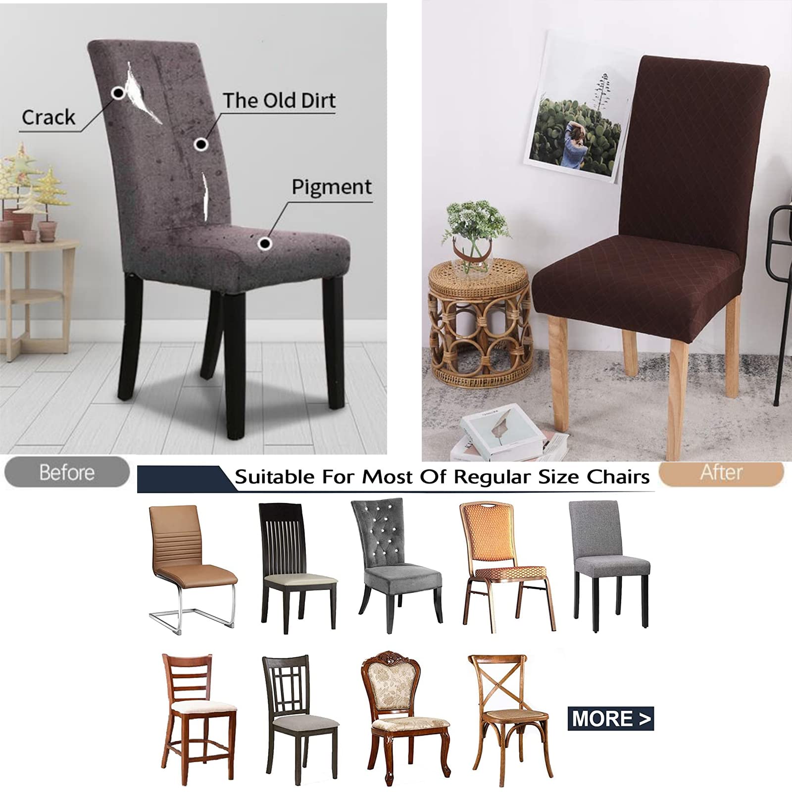 Super Stretch Washable Dining Chair Slipcover - Removable & Durable Protector for Hotel, Restaurant, Wedding, Banquet - Perfect for Home, Office & Party Events (Brown, Set of 4)