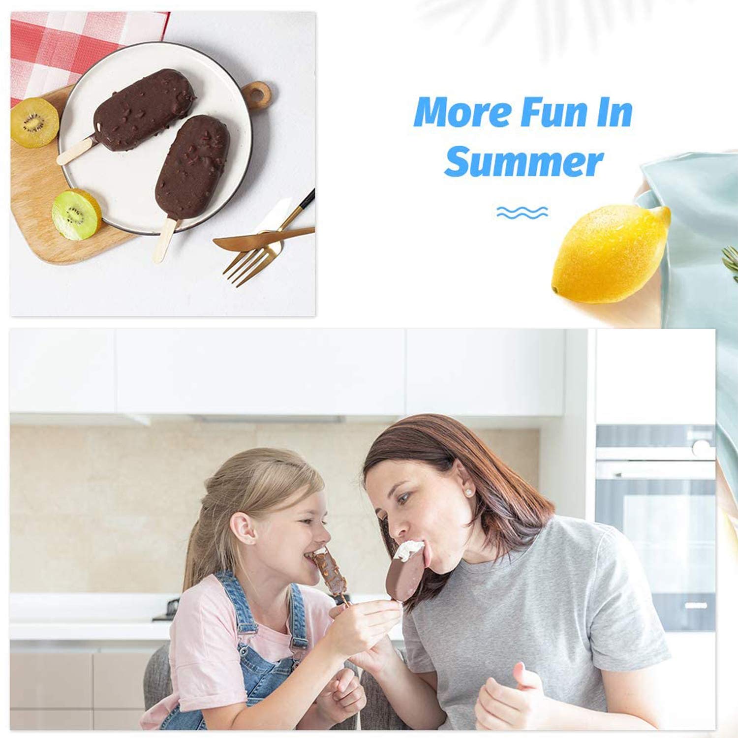 2 Pack Silicone Popsicle Molds for Kids - 4 Cavity Oval Ice Pop Makers with 50 Wooden Sticks for Homemade Ice Cream, DIY Frozen Treats & Summer Snacks - Perfect for Birthday Parties, Picnics & Family Fun