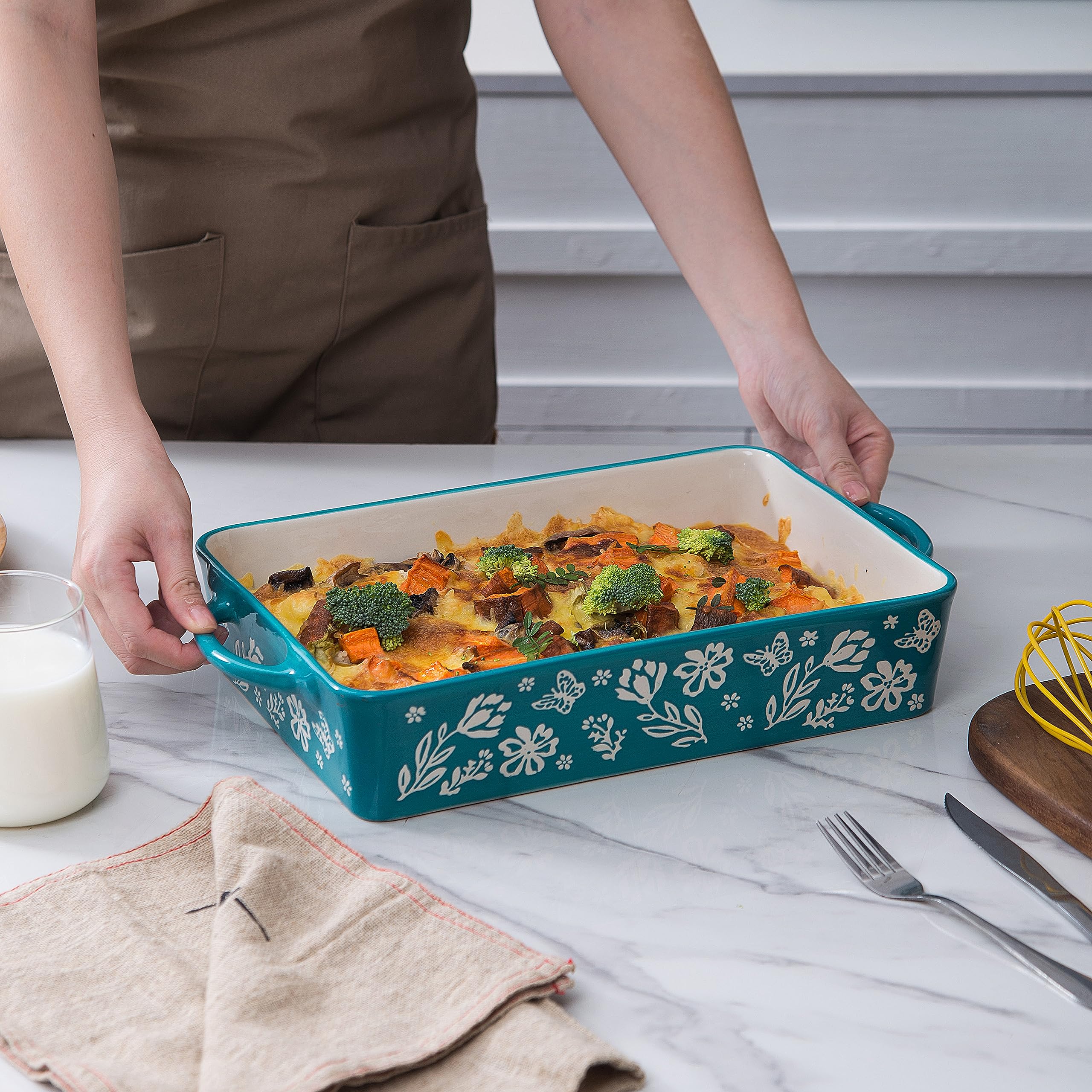 Wisenvoy 9x13 Inch Ceramic Casserole Dish - Oven Safe Baking Pan for Lasagna, Casseroles & More | Perfect for Family Dinners, Potlucks & Holiday Meals
