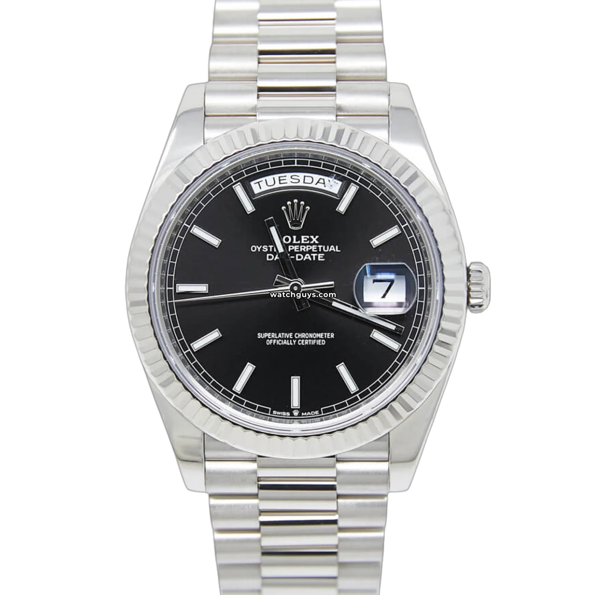 Rolex Day Date 228239 Men's Watch - 18k White Gold Case, Black Dial - Luxury Dress Watch for Business & Formal Occasions