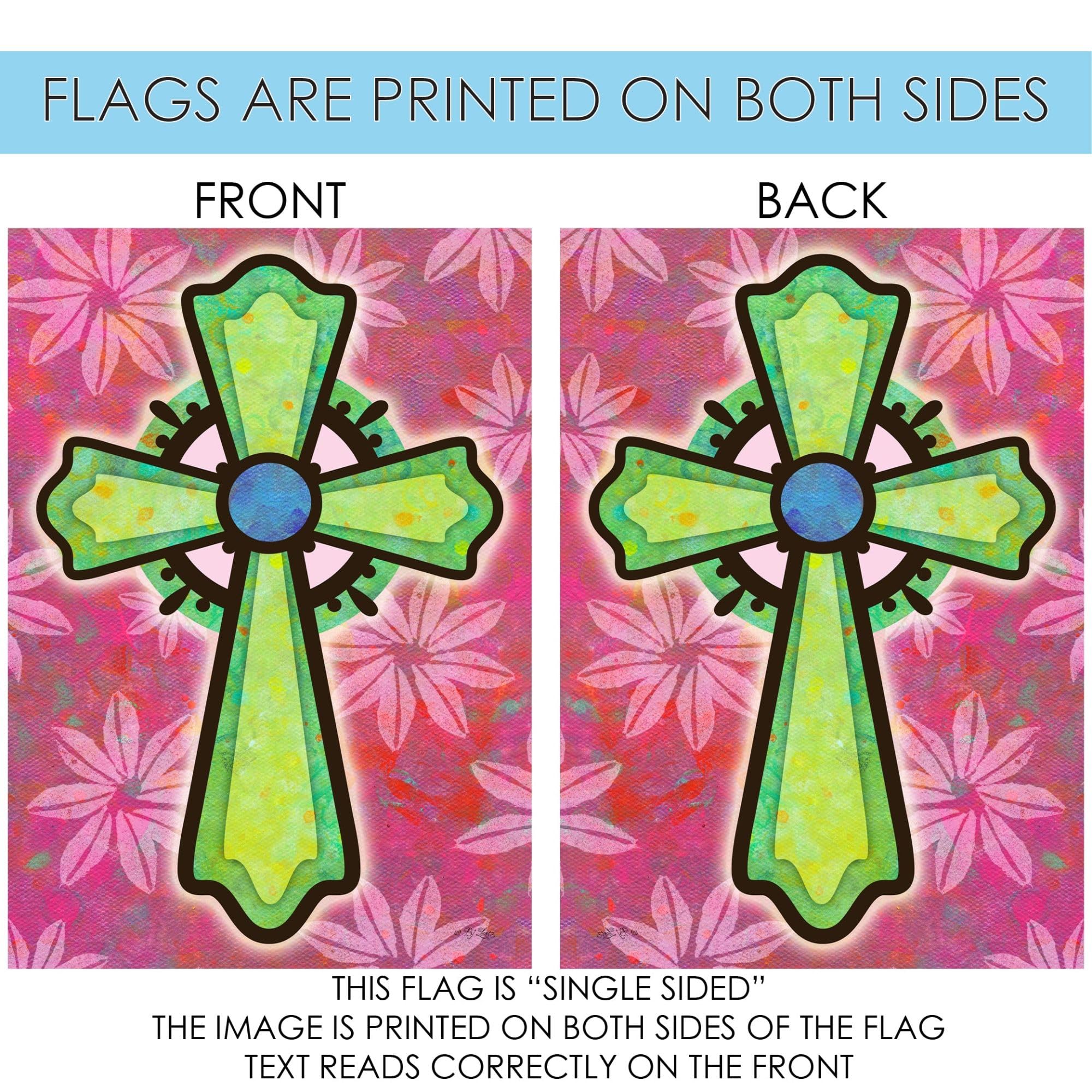 Double Sided Christian Garden Flag 28x40 Inch - Pink and Green Cross Christian Flag for Outdoor Yard Decoration | Toland Home Garden 1010768 | Perfect for Church Events, Easter Decorations & Christian Home Displays