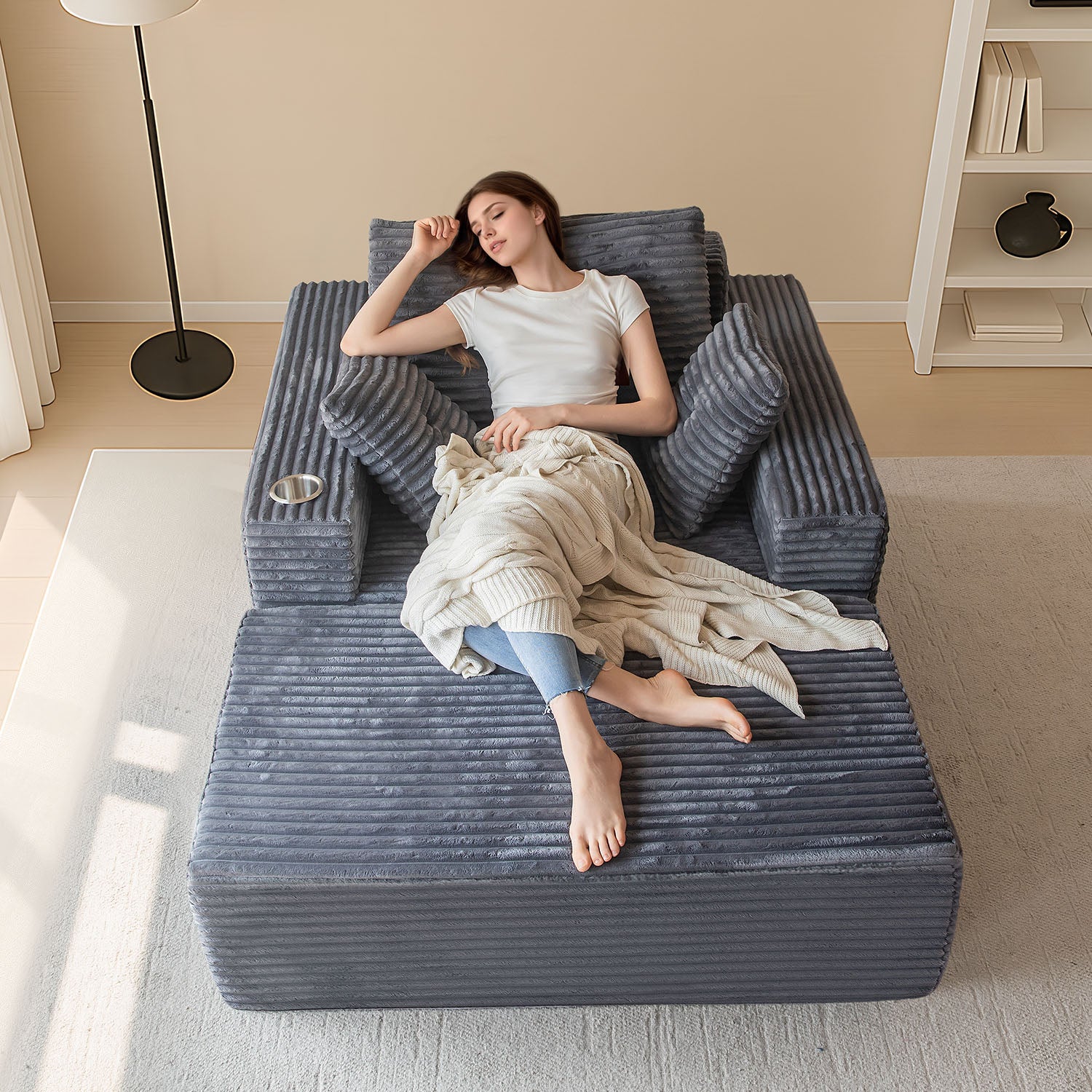 MAXYOYO 65x49 Oversized Chaise Lounge Sofa - Ultra Comfortable Cloud Couch with 3 Pillows, Dark Grey - Perfect for Living Room, Bedroom & Home Office Relaxation