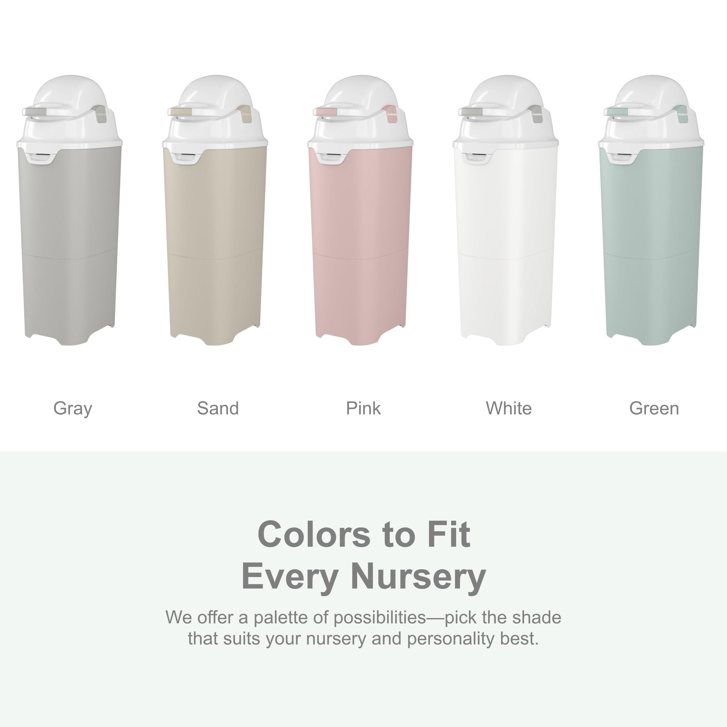 Foundations Tall Diaper Pail with Airtight Lid - Large Capacity Odorless Diaper Disposal System Holds 60+ Newborn Diapers, Durable & Refillable with Any Bags (Gray) - Perfect for Nursery, Baby Room & Diaper Changing Stations