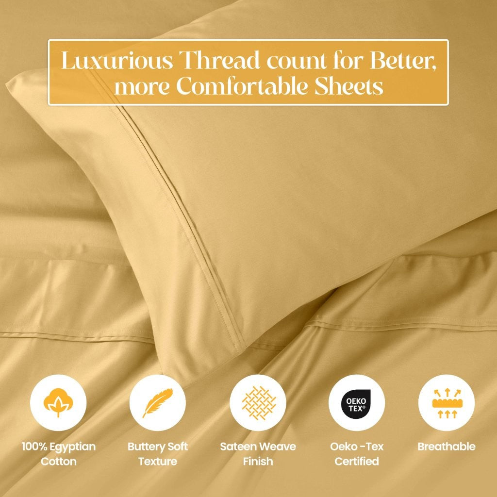 Luxury 1200 Thread Count Egyptian Cotton Deep Pocket Bed Sheet Set - Queen Size, Soft & Breathable for Ultimate Comfort - Perfect for Master Bedroom, Guest Room & Hotel Use