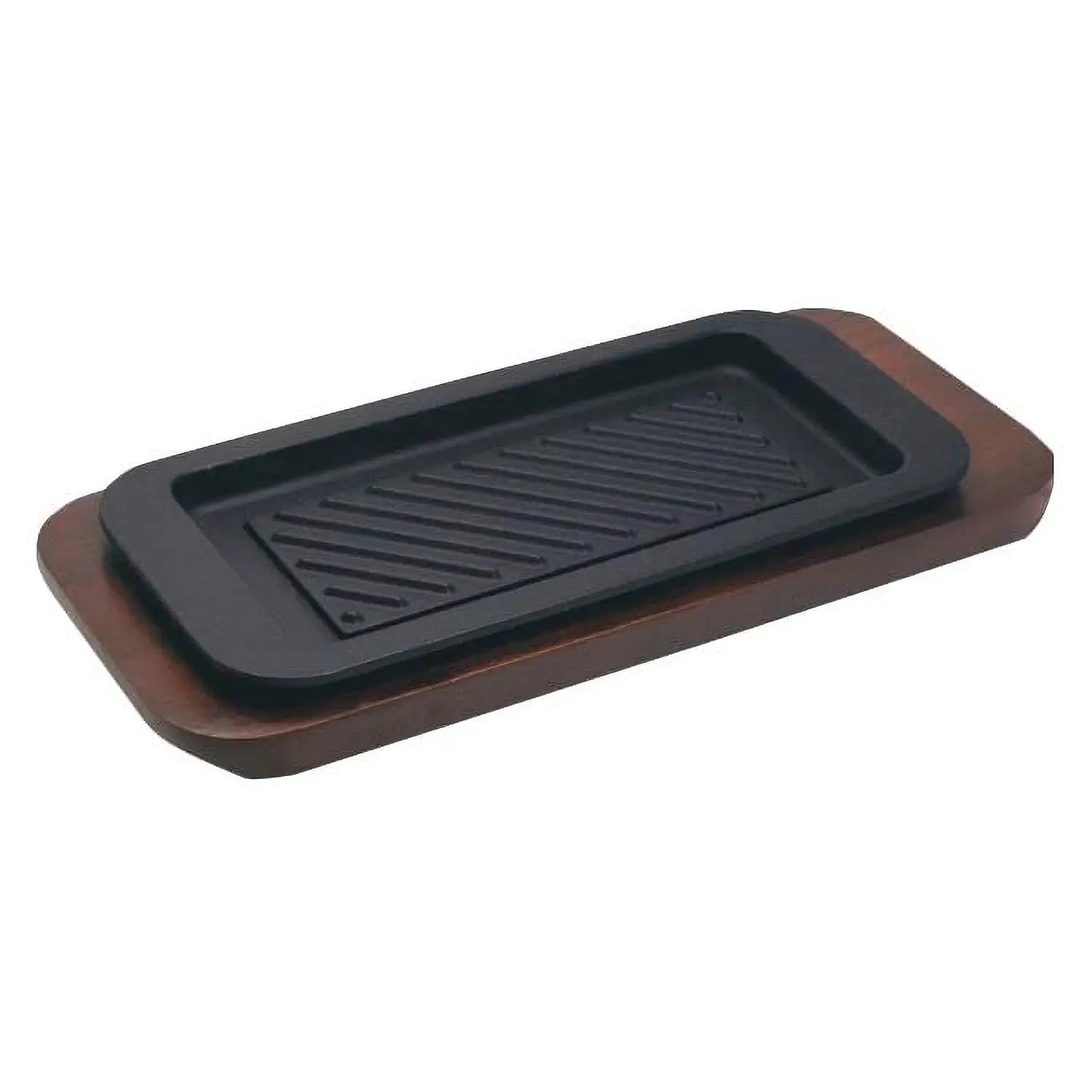 Asahi Chuzo Cast Iron Rectangular Sizzler Platter - Premium Japanese Wave Design Grill Plate for Steak, Seafood & Fajitas - Perfect for Restaurants, BBQs & Home Cooking