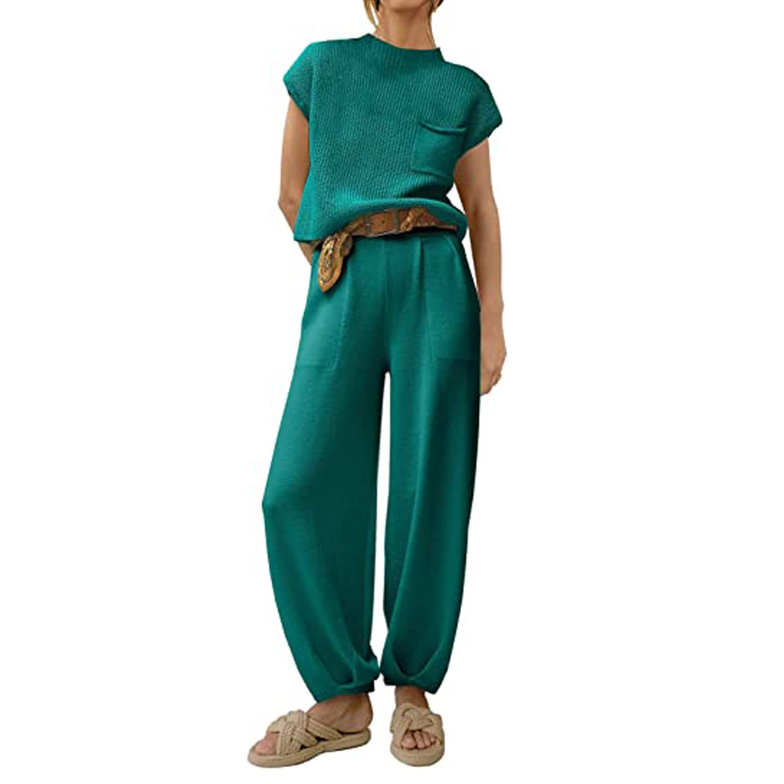 Women's Knit Sweater Sets - 2 Piece Outfits with Pullover Tops & High Waisted Pants | Cozy Lounge Wear for Home, Office & Casual Outings