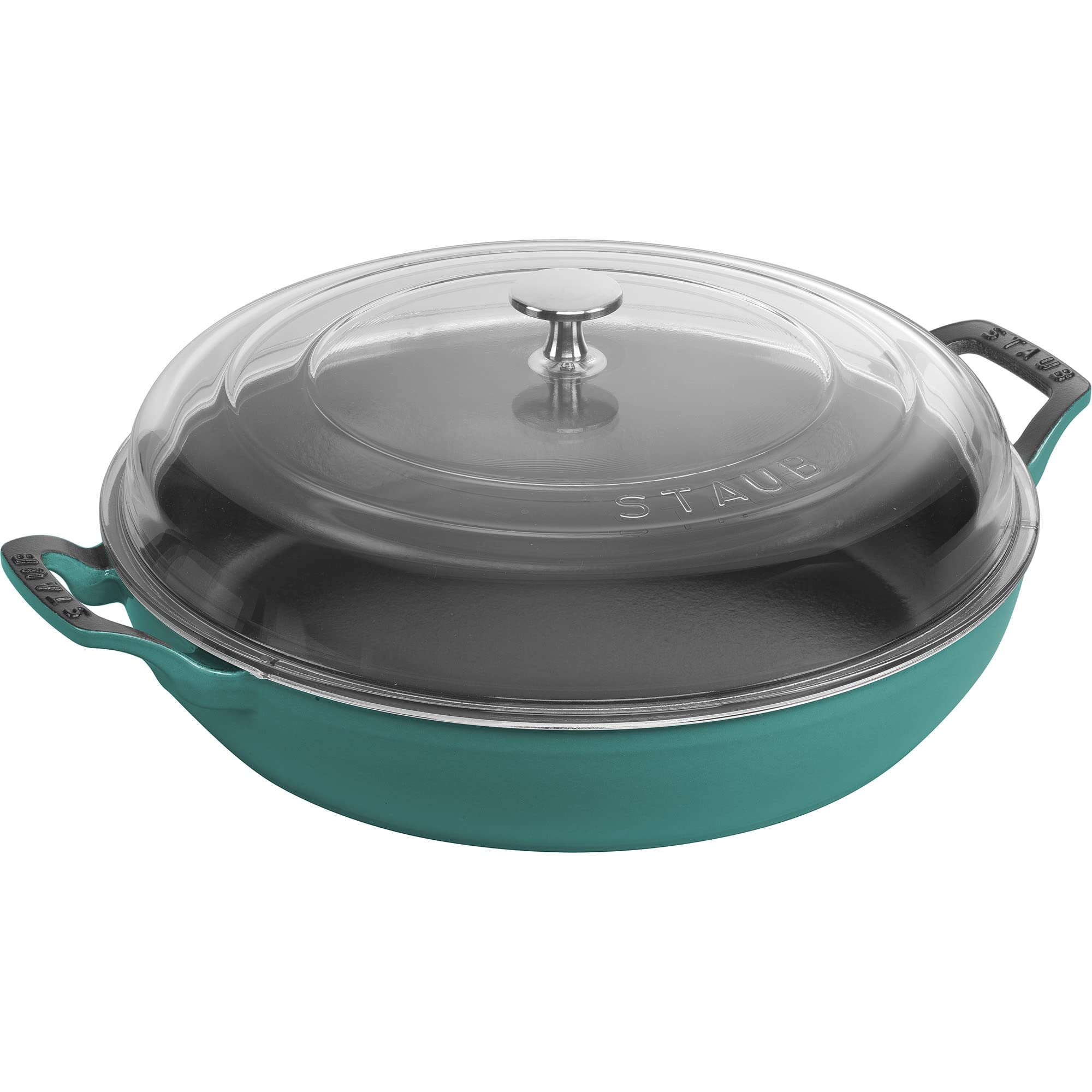 STAUB 3.5-Quart Cast Iron Braiser Pan with Glass Lid - Turquoise Color | Perfect for Searing, Braising & Slow Cooking | Ideal for Stovetop to Oven Meals