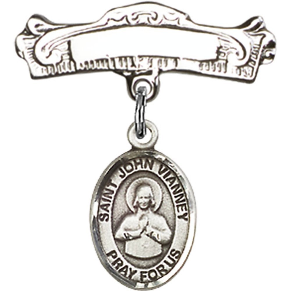 Sterling Silver Baby Badge with St. John Vianney Charm - 7/8