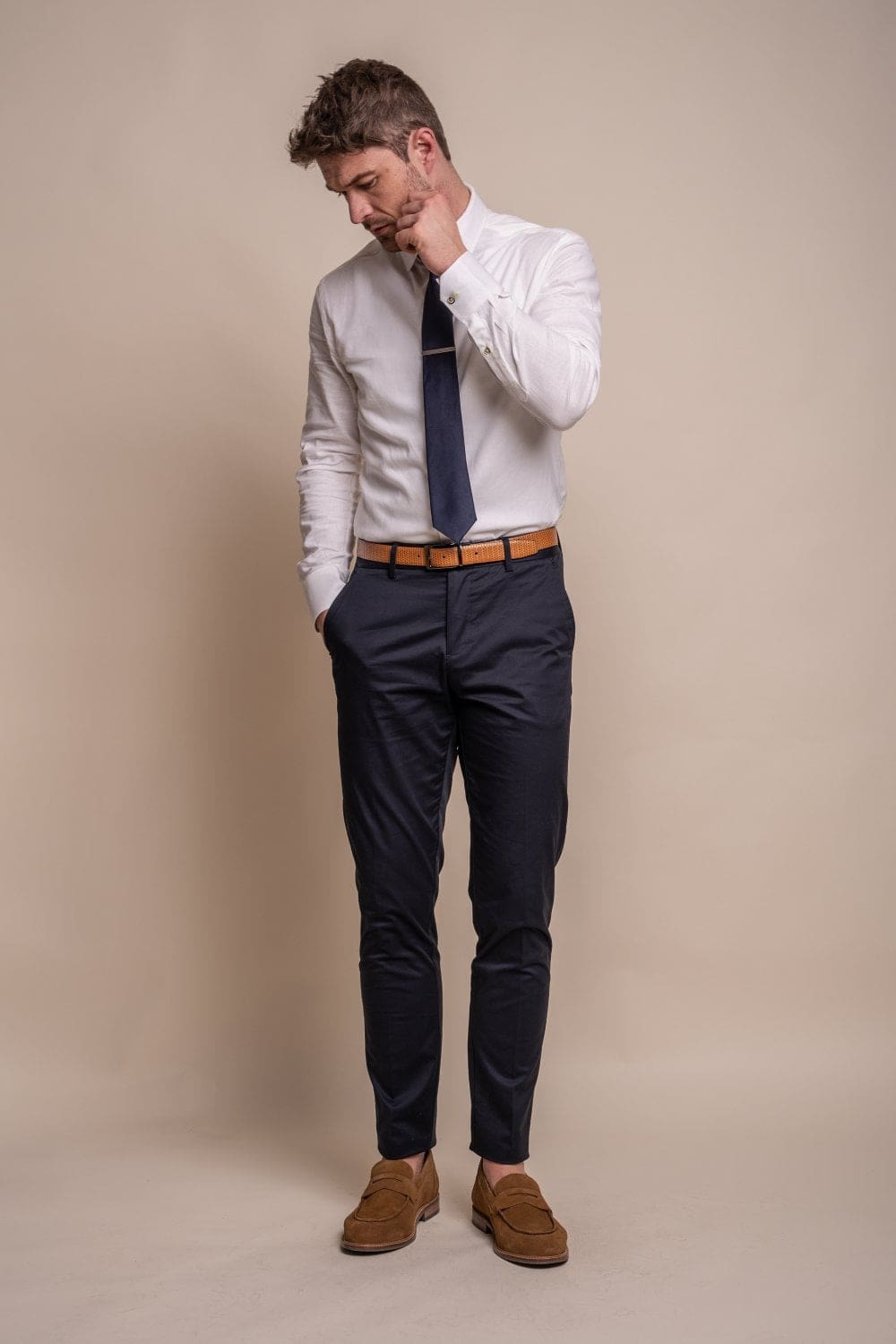 Cavani Mario Navy Men's Dress Pants - Slim Fit Formal Trousers for Business, Office & Wedding Attire