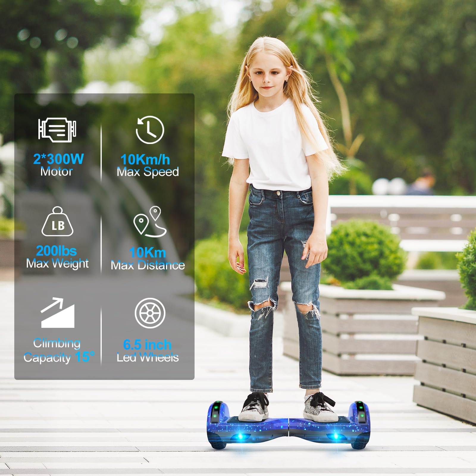 Self-Balancing Hoverboard Scooter with Bluetooth Speaker & LED Lights - Electric Scooter for Kids Ages 6-12 - Perfect for Commuting, Outdoor Fun & Birthday Gifts
