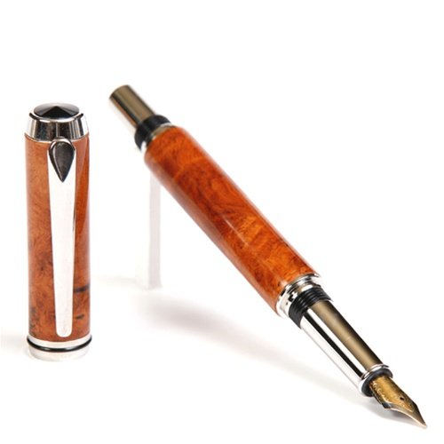Premium Lanier Baron Fountain Pen with Rhodium Trim & Exotic Afzelia Burl Wood - Luxury Writing Instrument for Business Professionals & Collectors (Perfect for Signing Documents, Journaling & Gift Giving)
