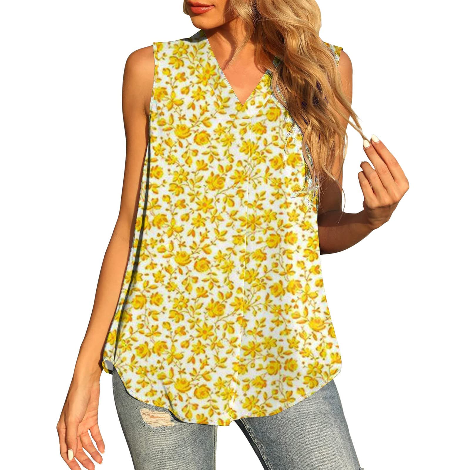 Stylish Women's V-Neck Beach Tank Tops - Floral Print Sleeveless Summer Blouse for Casual Wear & Vacation Outfits | Perfect for Pool Parties, Beach Getaways and Summer Fashion