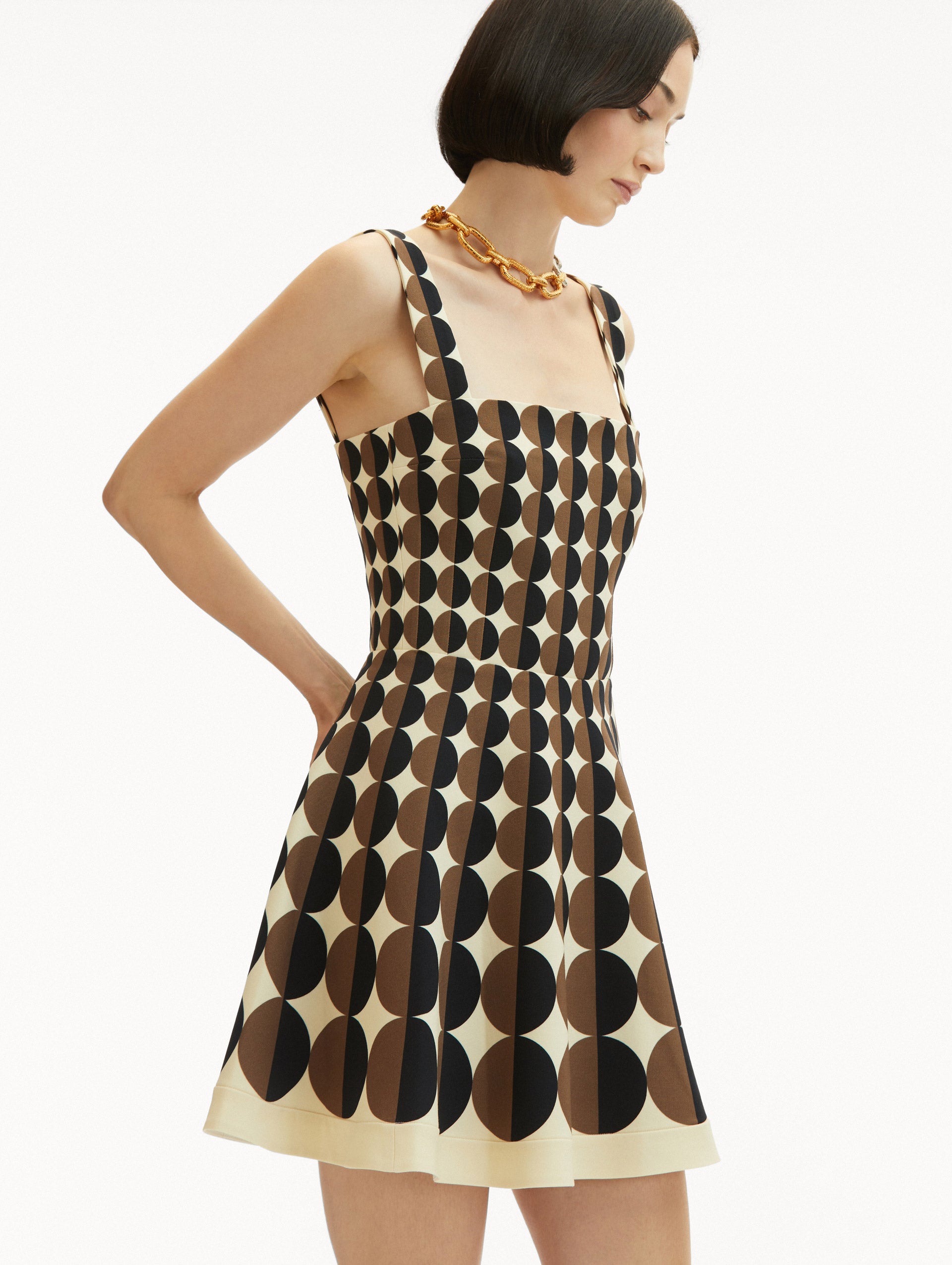 Geometric Circle Wool Dress for Women - Elegant Winter Office Wear & Holiday Party Outfit