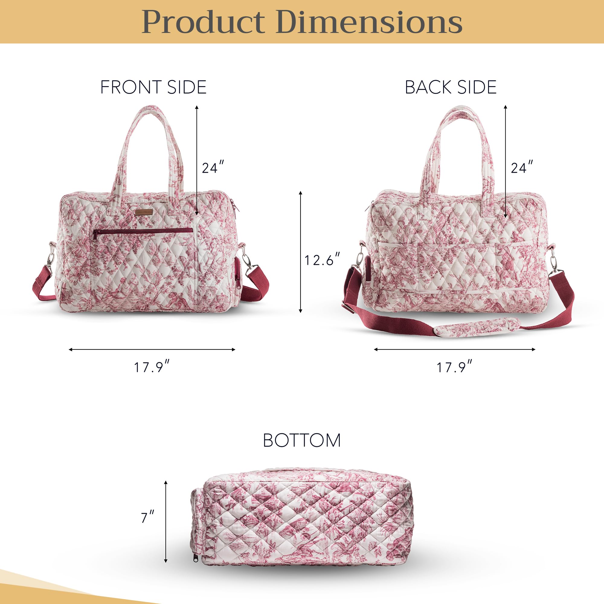 Hermine Weekend Bag - Cotton Quilted Duffel Overnight Luggage for Travel, Gym & Business | Weekender Tote for Men & Women | Perfect Gift for Family Trips & Business Travelers | The Miller - Red | Ideal for Airplane Carry-On, Gym Workouts & Weekend Getaways